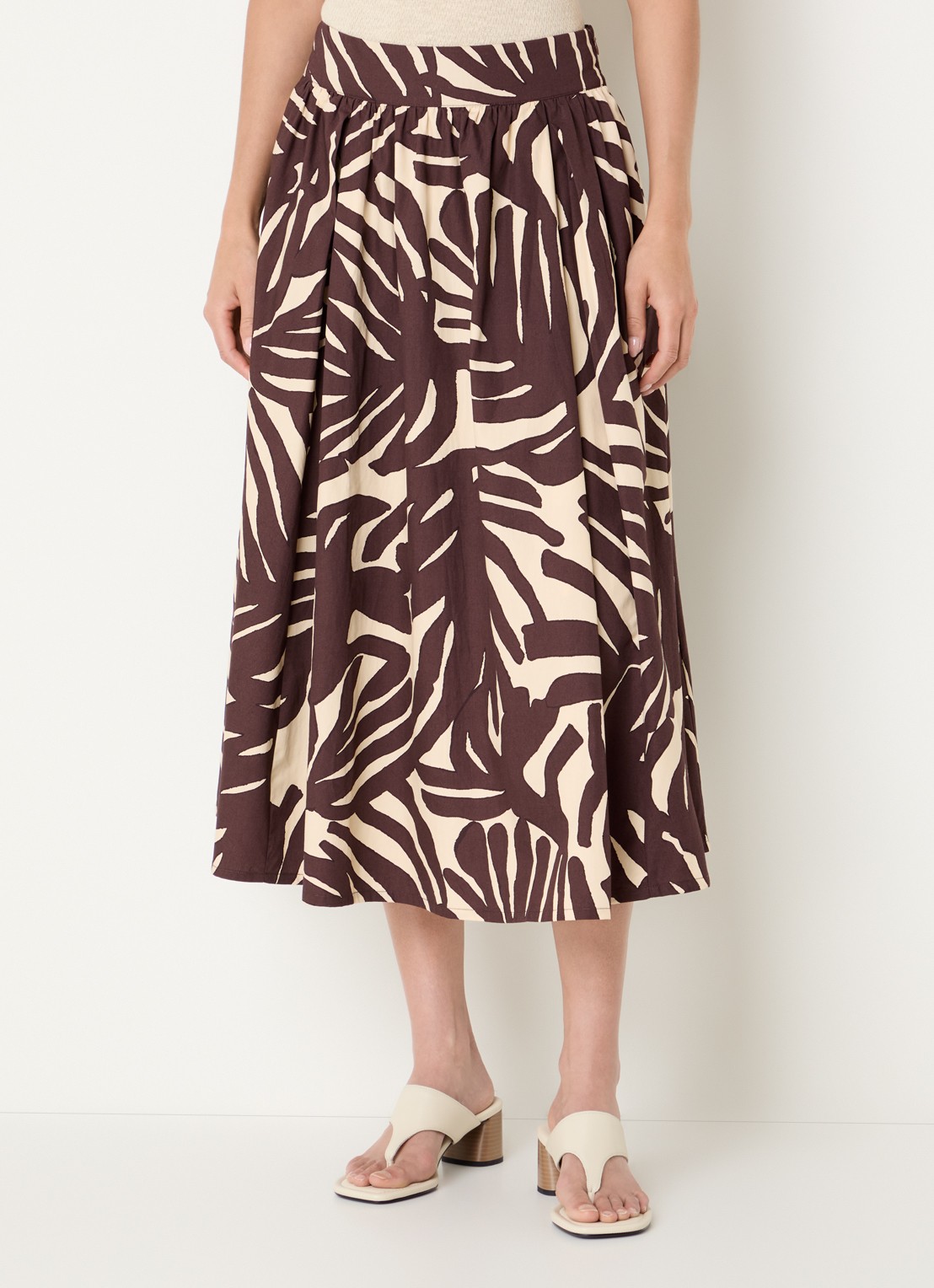 Benetton Midi A-lijn rok met print - detail 3 donkerbruin