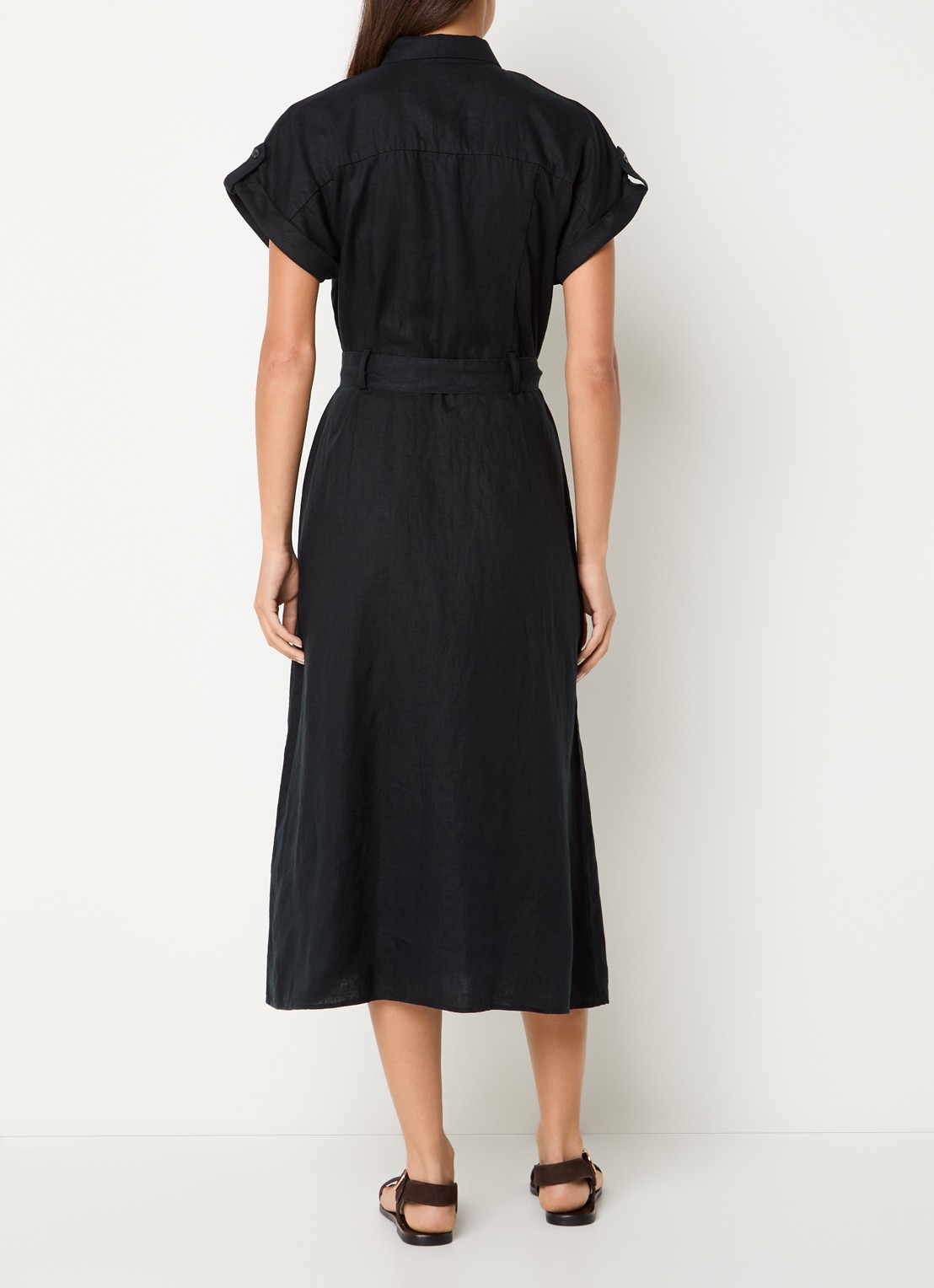 Benetton Midi blouse jurk van linnen met strikceintuur  - achterkant zwart