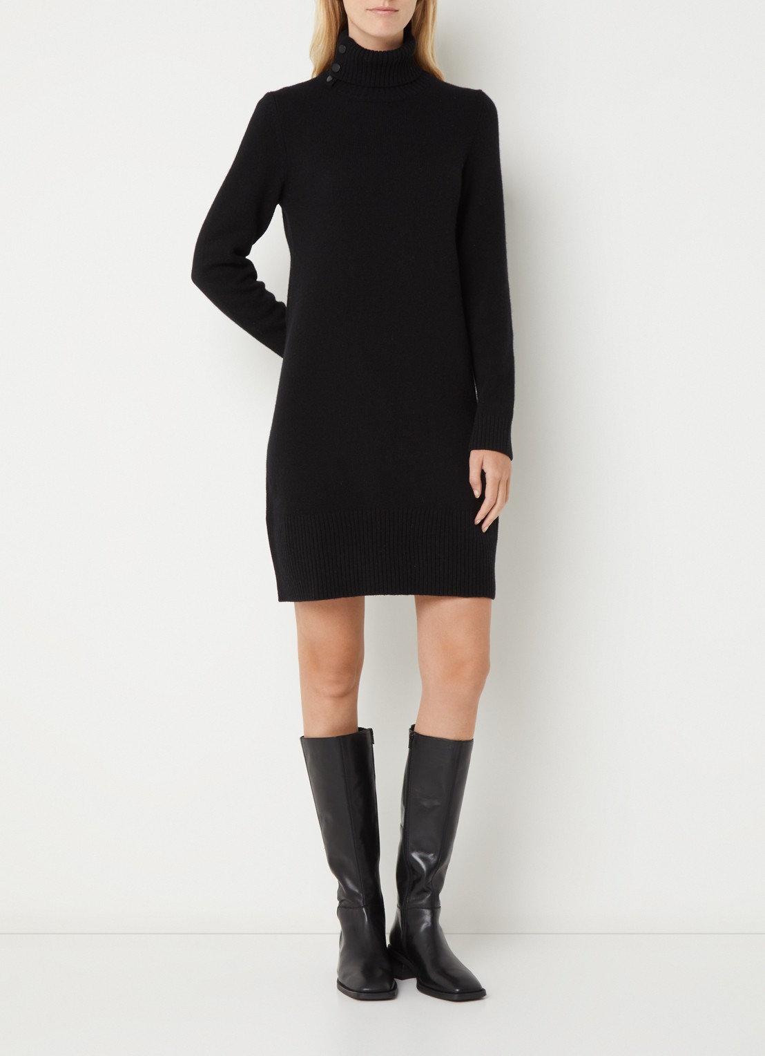 Benetton Midi jurk in wolblend met col - voorkant 4 zwart
