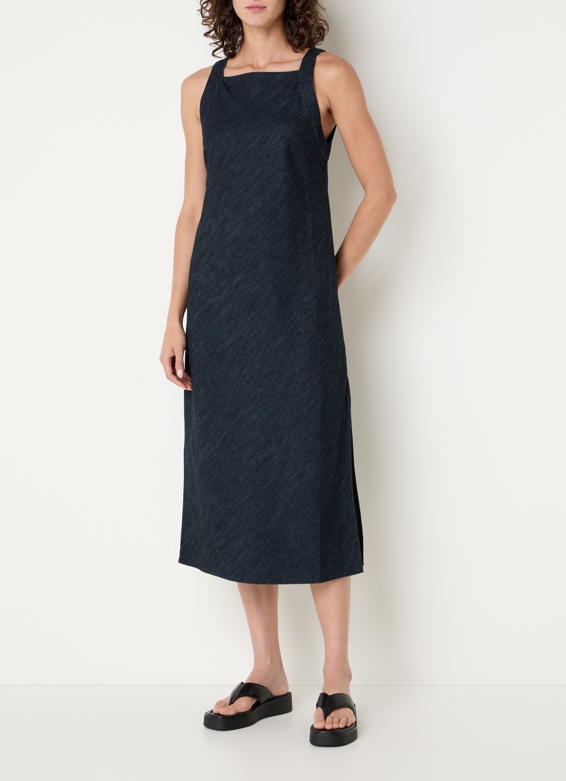 Benetton Midi jurk met split en rechthoekige hals - detail donkerblauw
