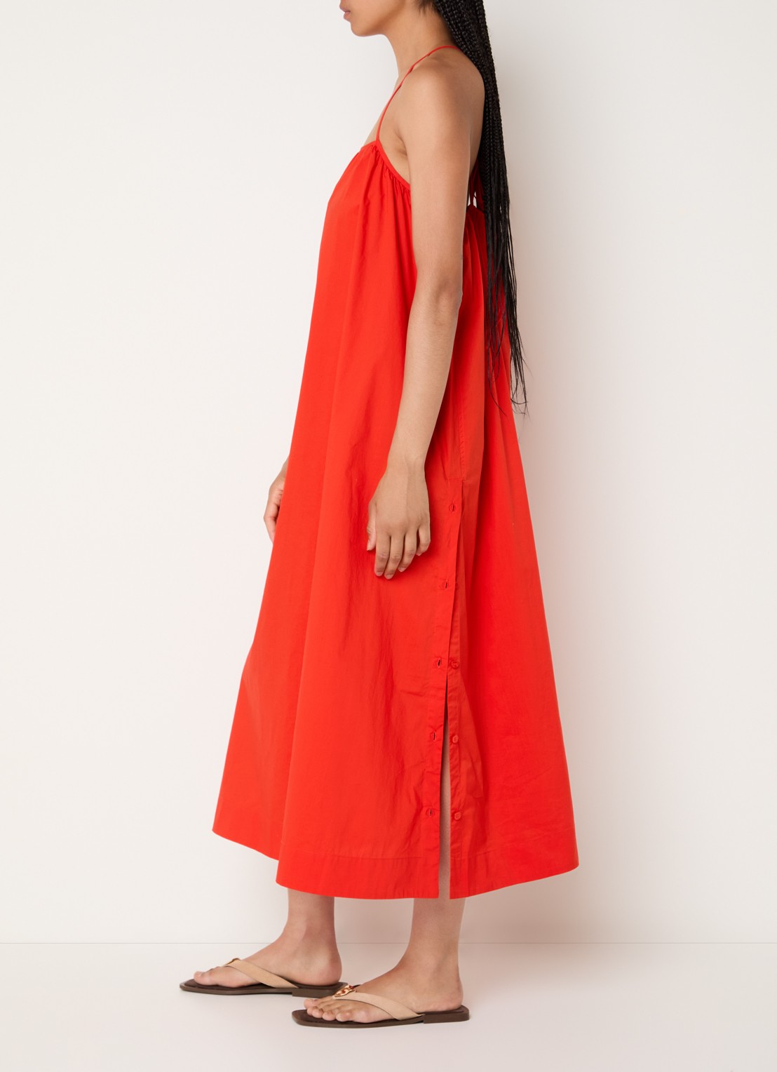 Benetton Midi jurk met split - voorkant 2 oranjerood