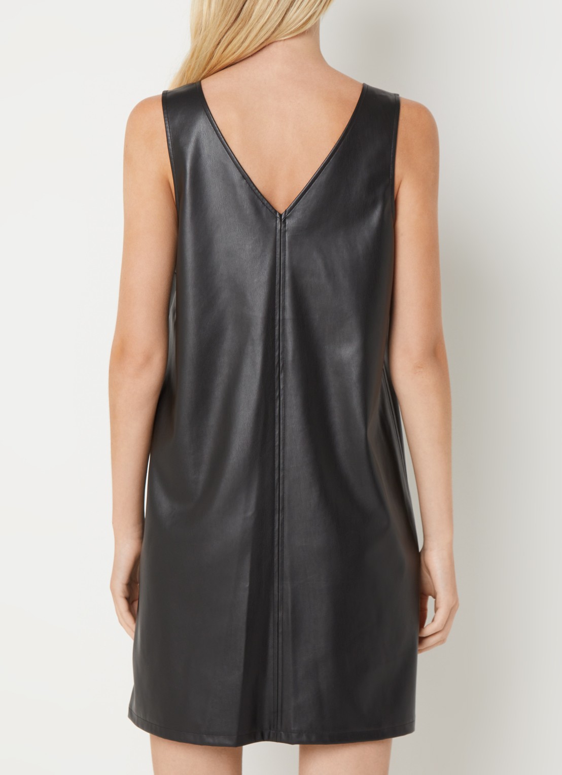 Benetton Midi jurk van imitatieleer met V-hals - achterkant 2 zwart