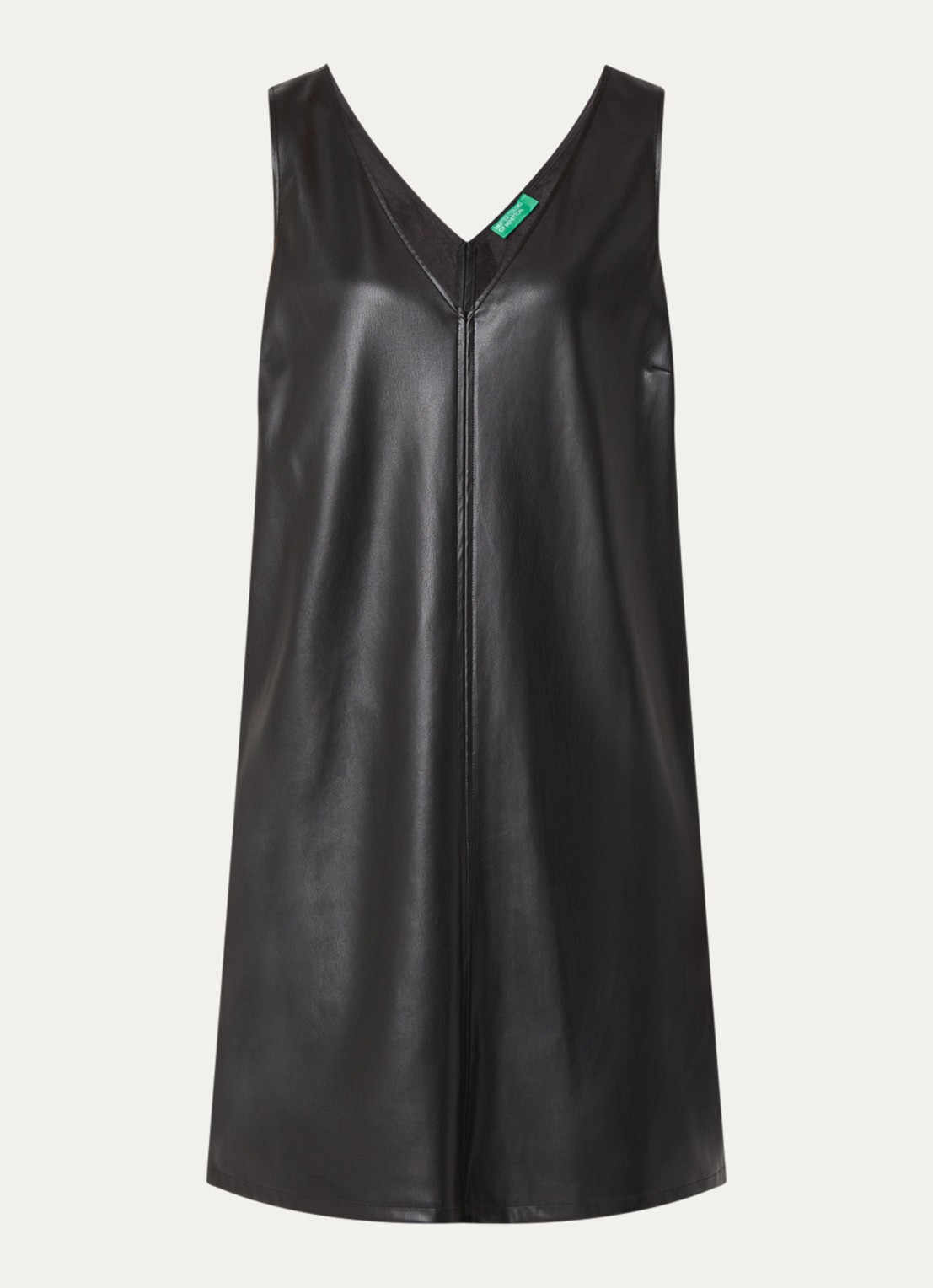 Benetton Midi jurk van imitatieleer met V-hals - voorkant 3 zwart