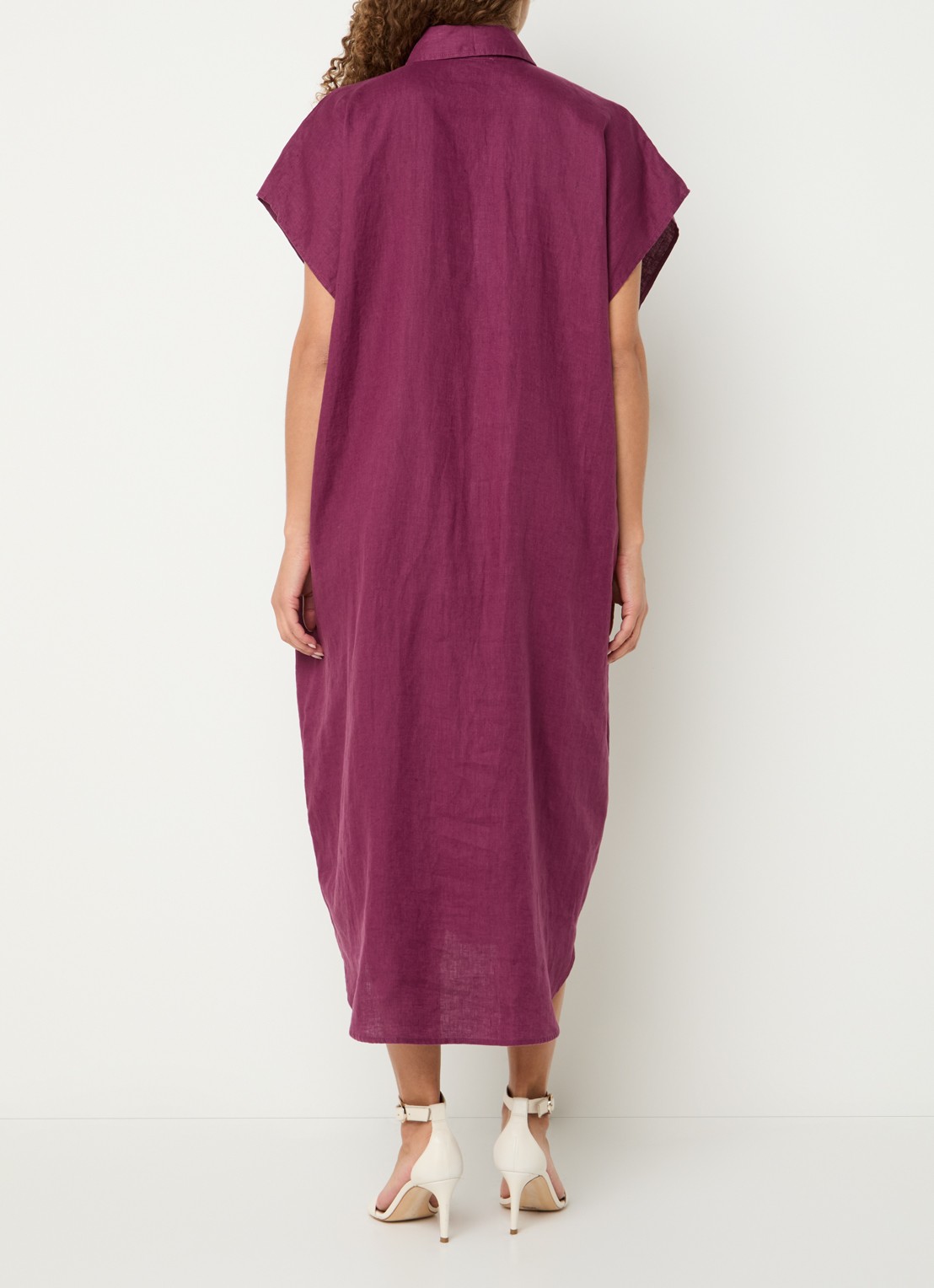 Benetton Midi jurk van linnen met steekzakken - achterkant aubergine