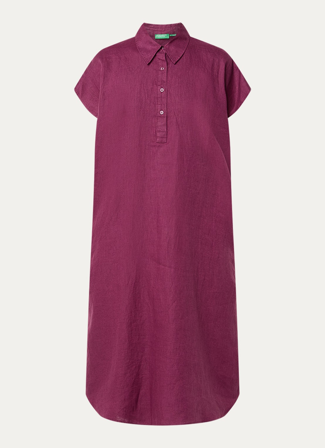 Benetton Midi jurk van linnen met steekzakken - voorkant 2 aubergine