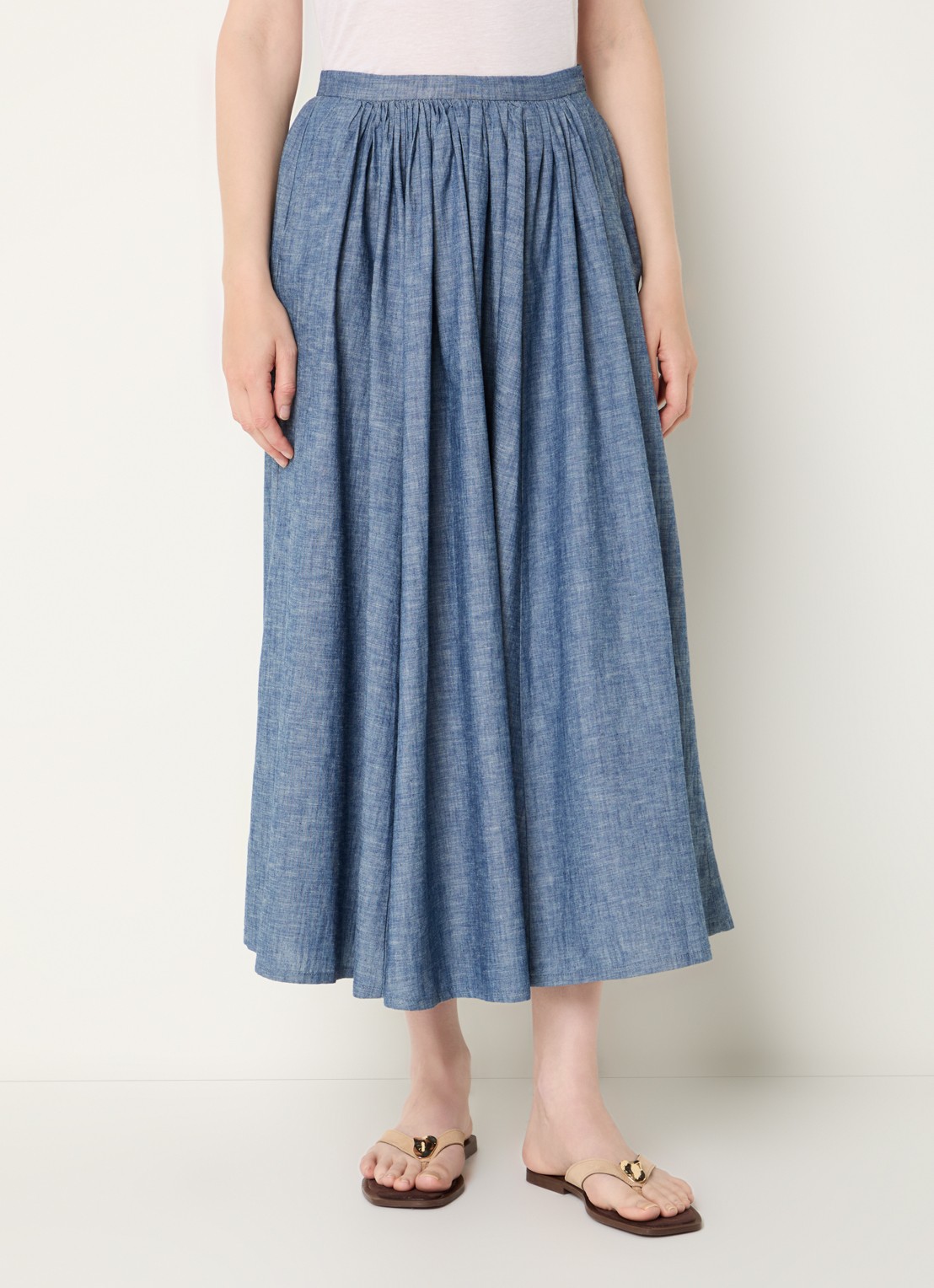 Benetton Midi plooirok van chambray met steekzakken - detail 2 indigo