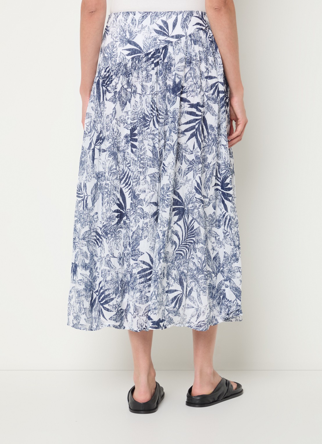 Benetton Midi rok met bladprint - achterkant donkerblauw