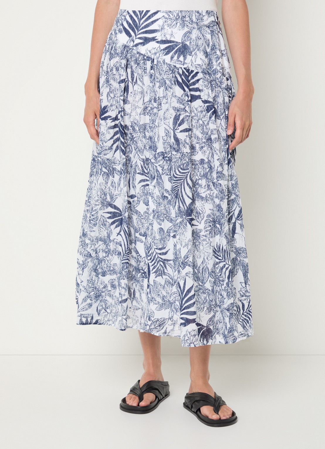 Benetton Midi rok met bladprint - detail 4 donkerblauw
