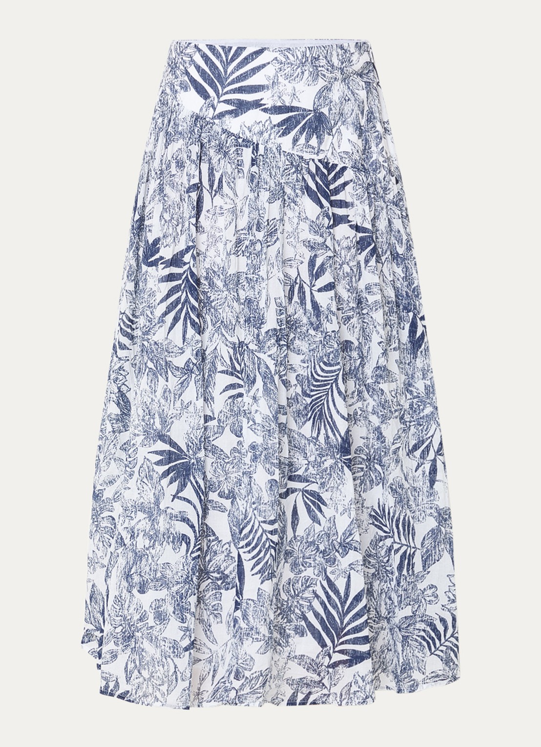 Benetton Midi rok met bladprint - voorkant 2 donkerblauw