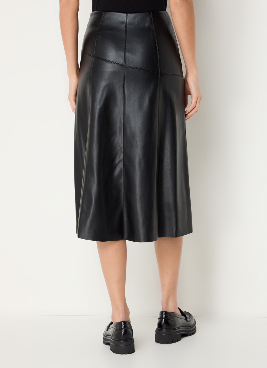 Benetton Midi rok van imitatieleer - achterkant 4 zwart