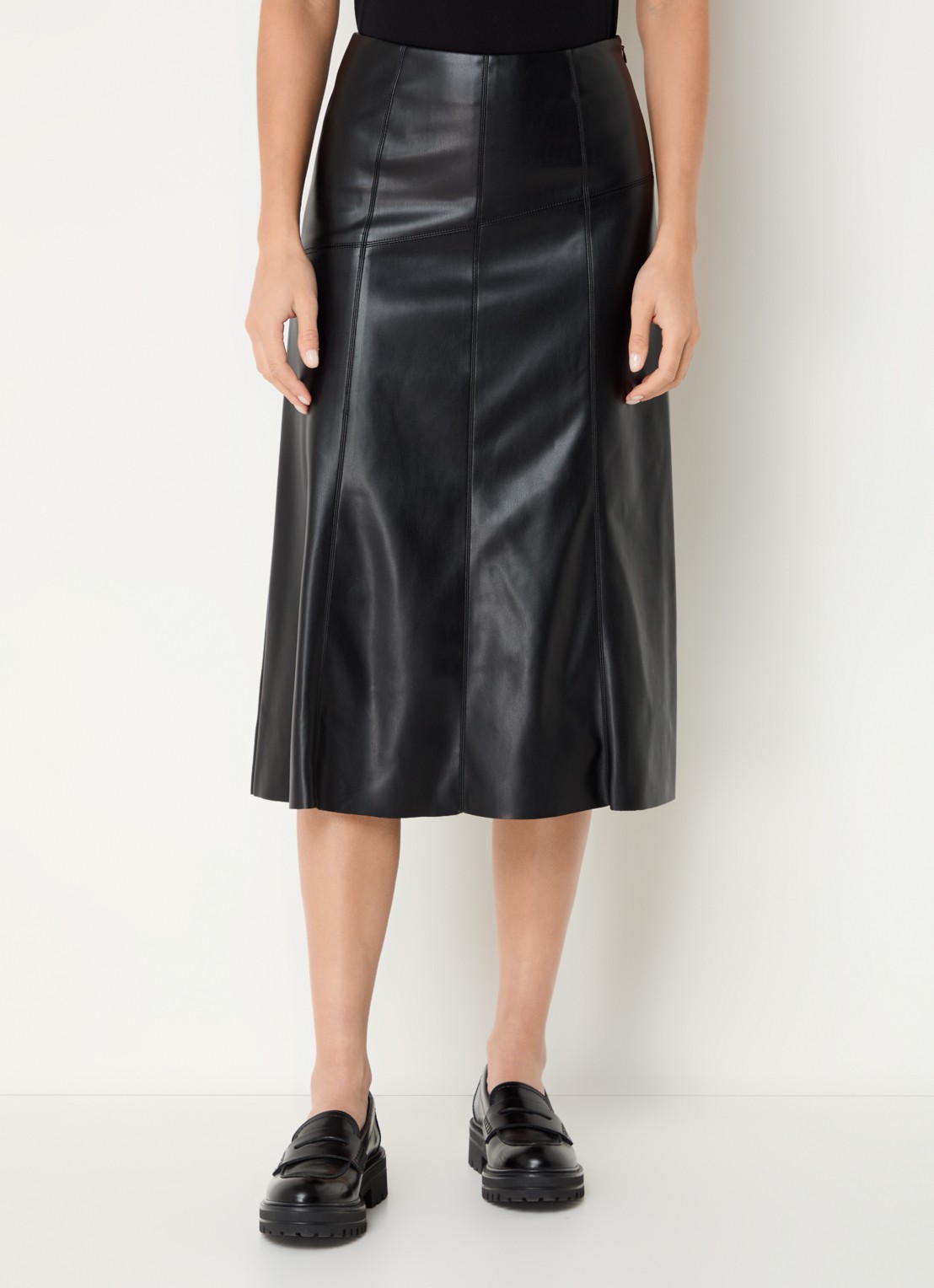 Benetton Midi rok van imitatieleer - detail zwart