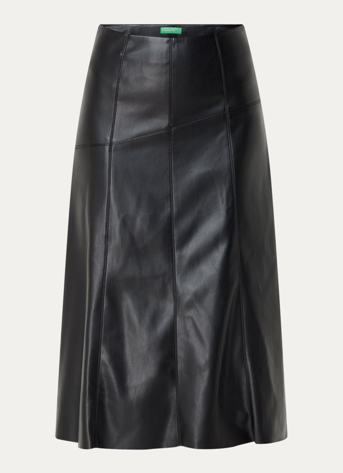 Benetton Midi rok van imitatieleer - voorkant 2 zwart