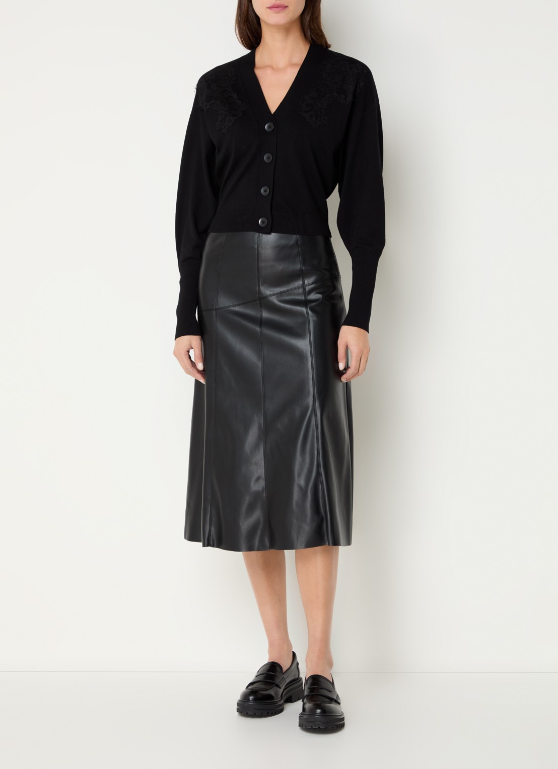 Benetton Midi rok van imitatieleer - voorkant 3 zwart