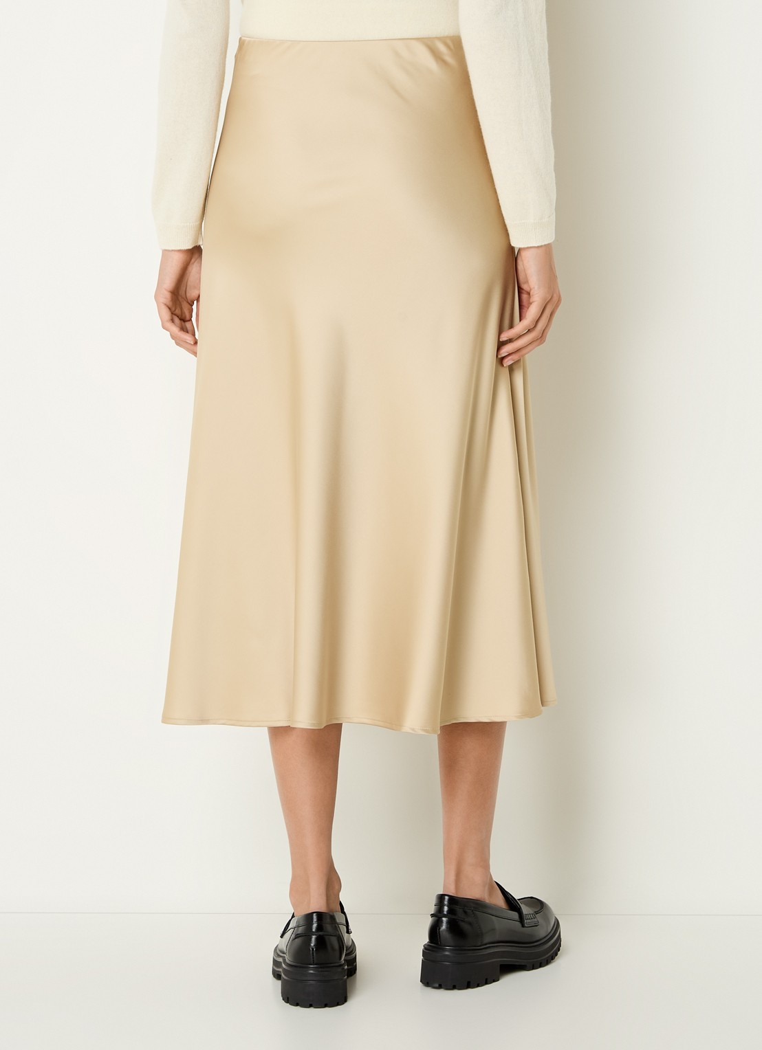 Benetton Midi rok van satijn met elastische band - achterkant 5 camel