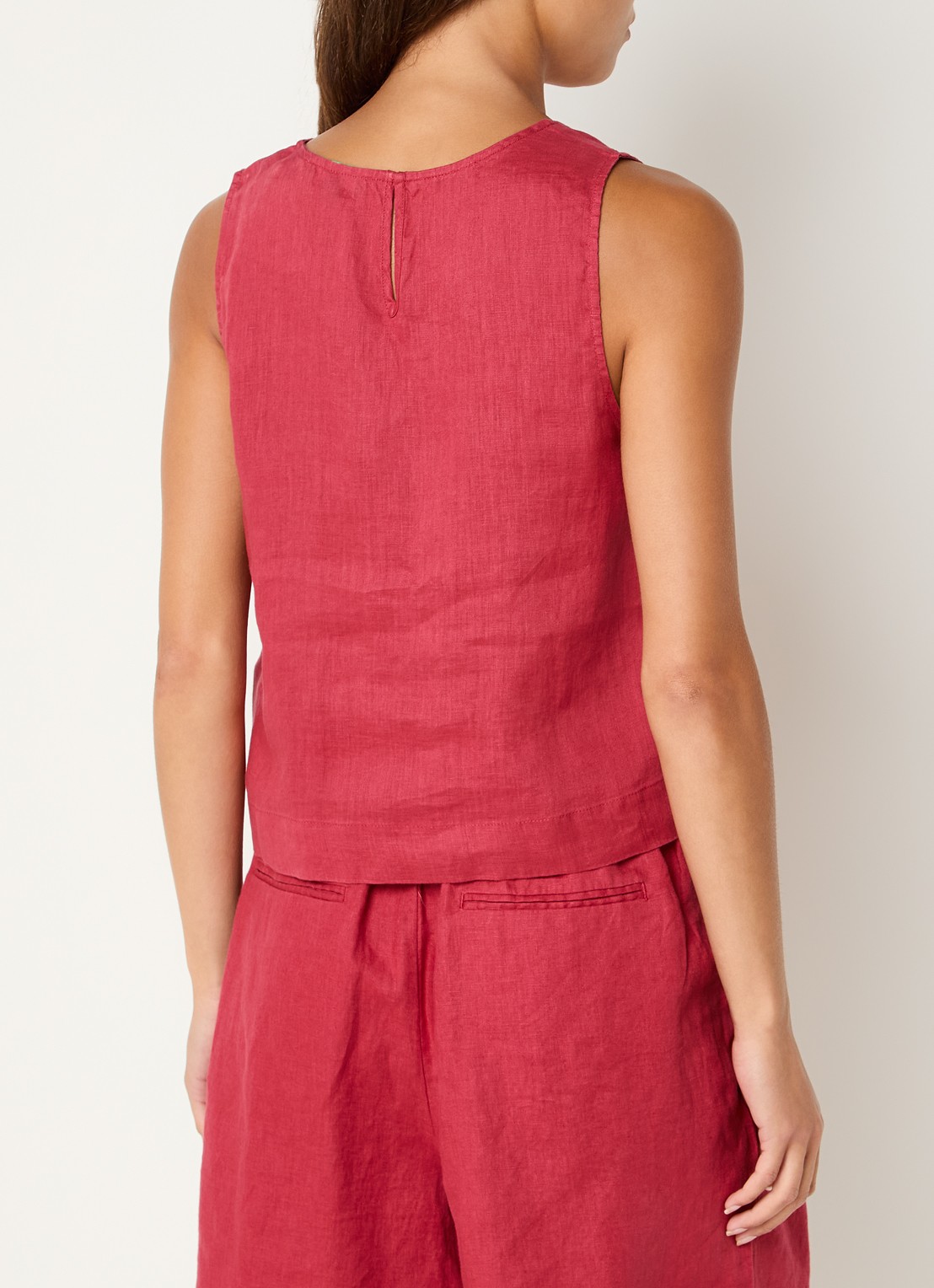 Benetton Mouwloze top in linnenblend met V-hals - achterkant 4 donkerroze