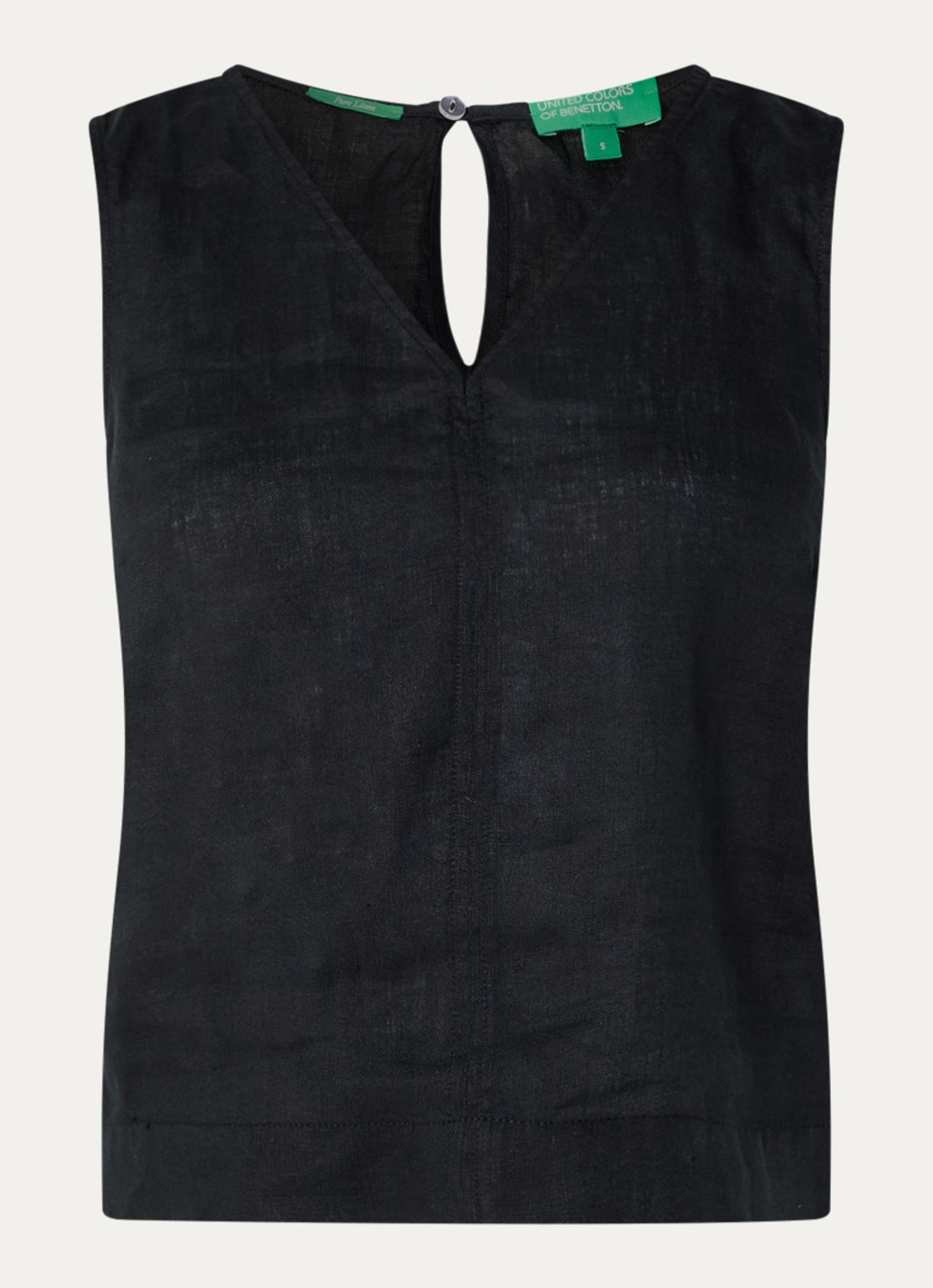 Benetton Mouwloze top in linnenblend met V-hals - voorkant zwart