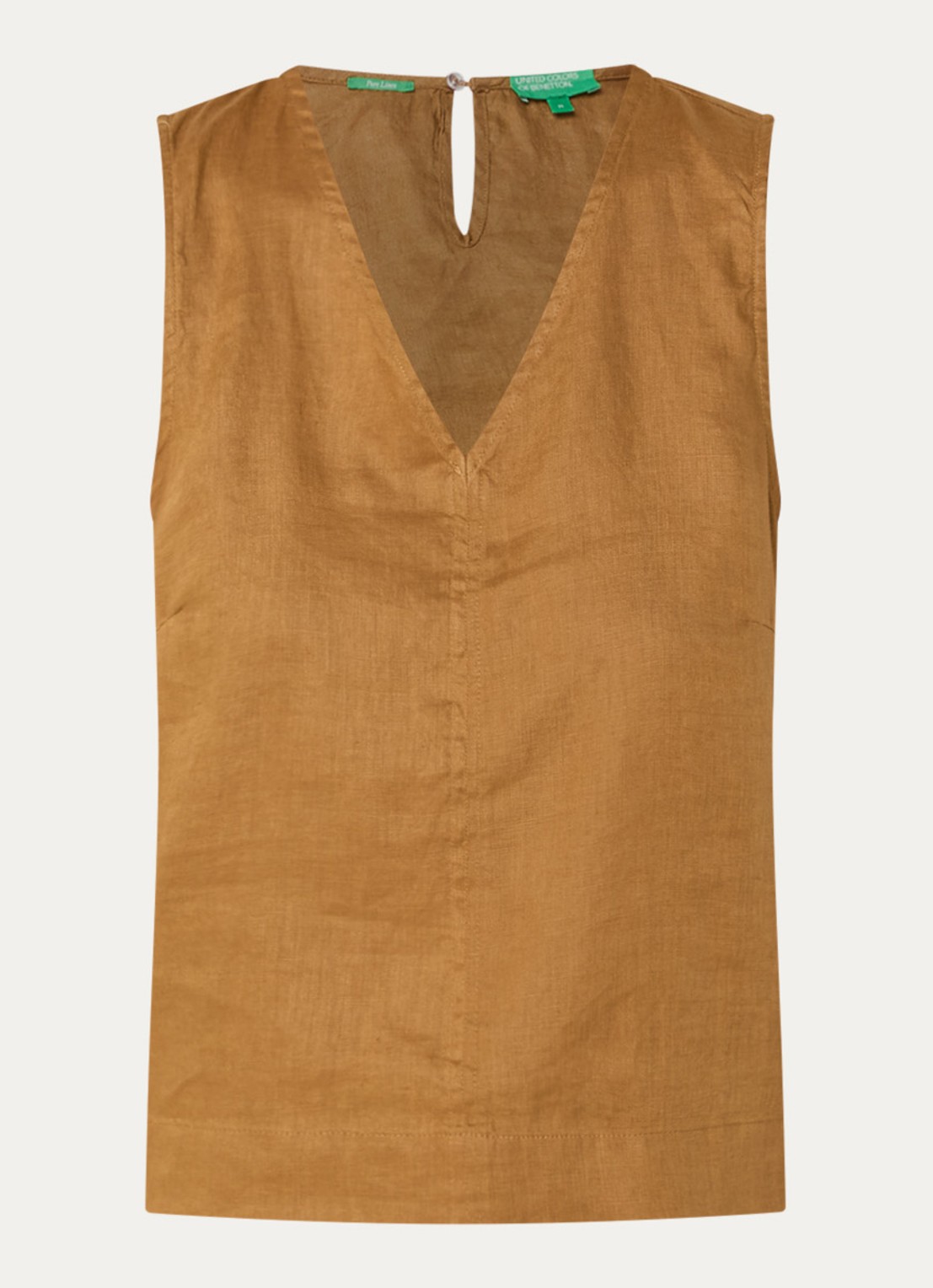 Benetton Mouwloze top in linnenblend met V-hals - voorkant camel