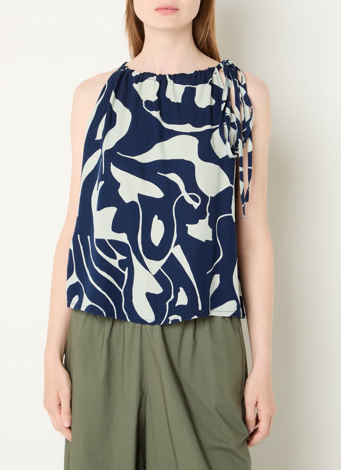Benetton Mouwloze top met print - detail 4 donkerblauw