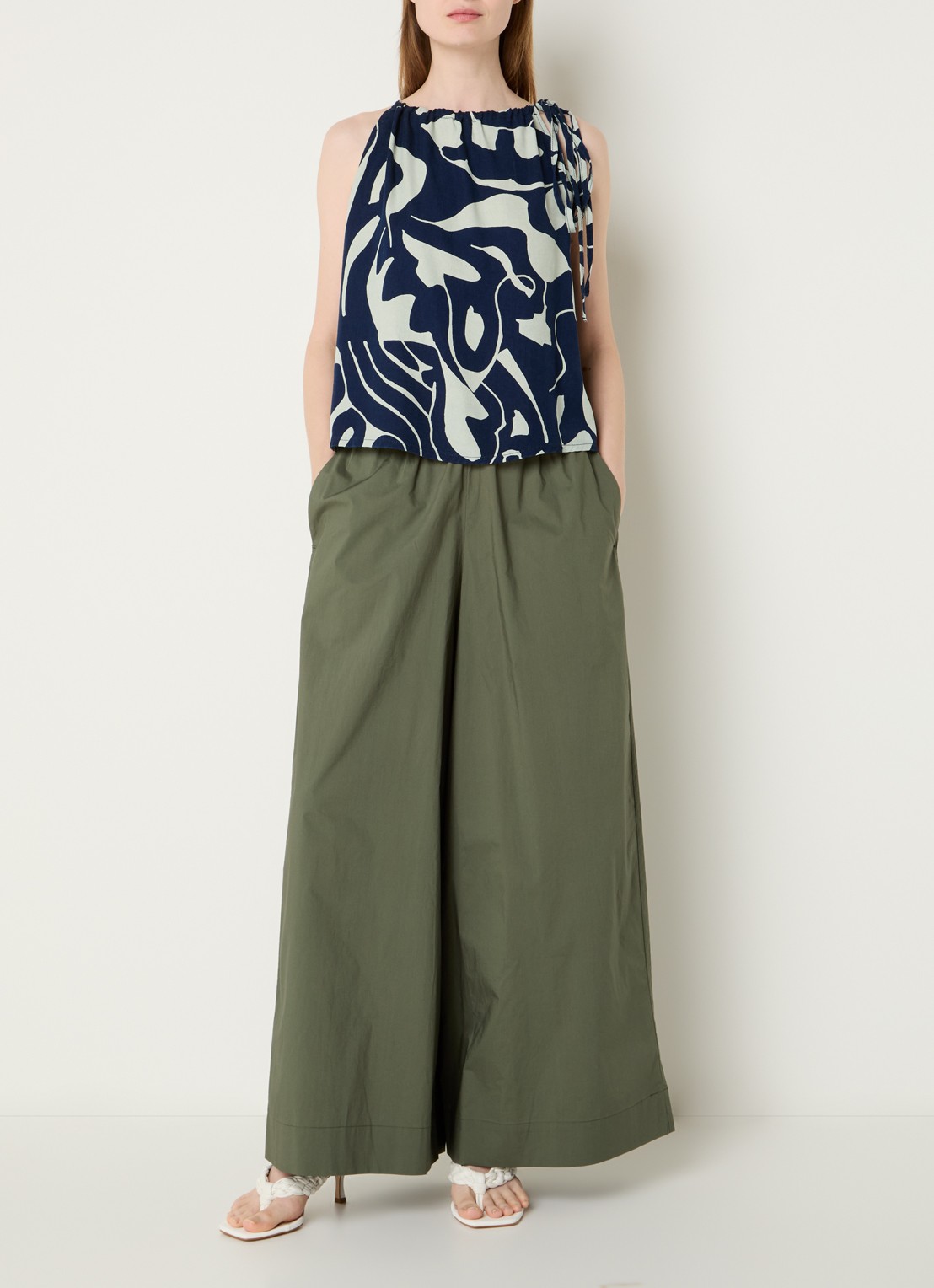 Benetton Mouwloze top met print - voorkant 3 donkerblauw