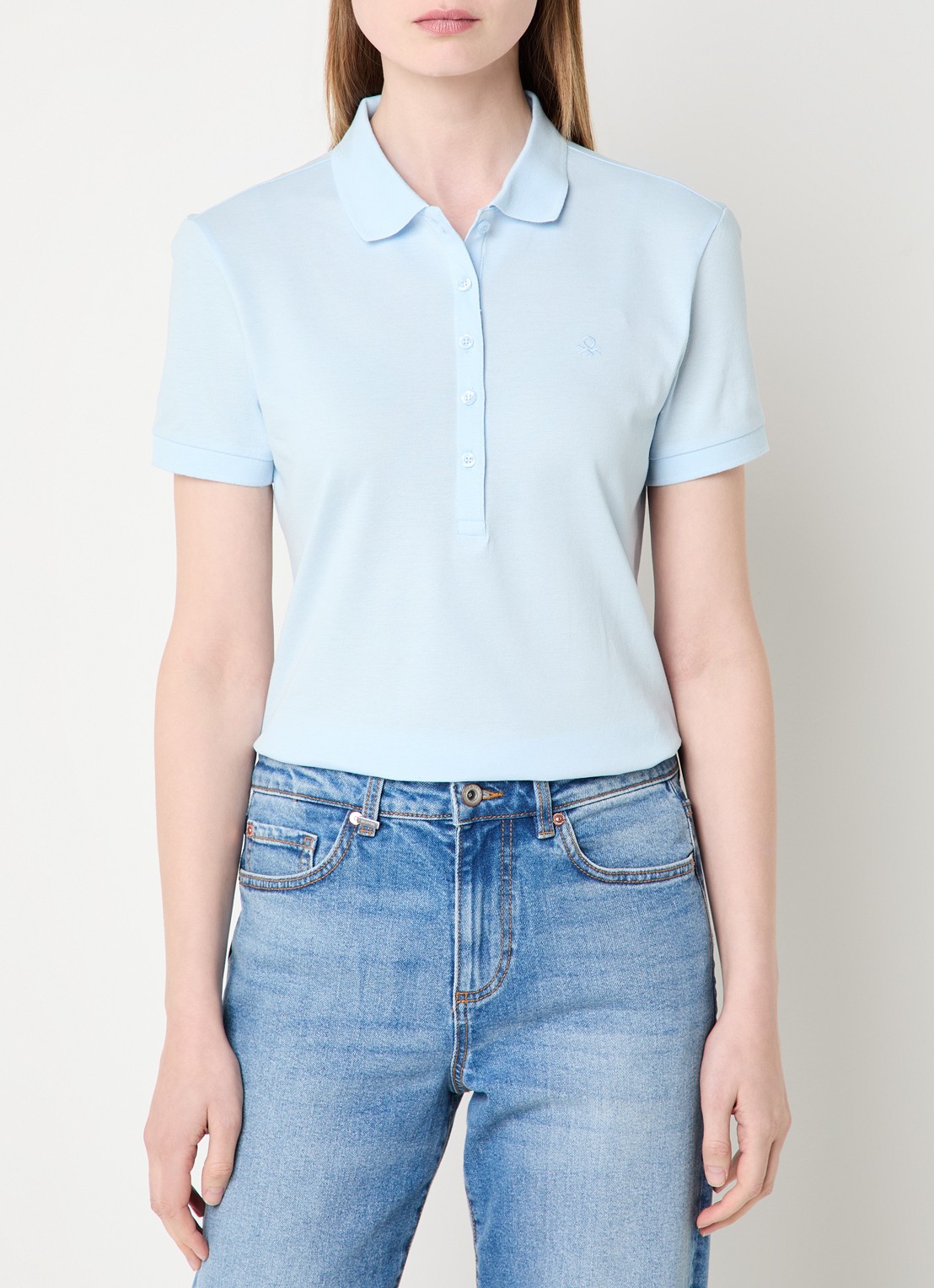 Benetton Polo met logo - detail 3 lichtblauw