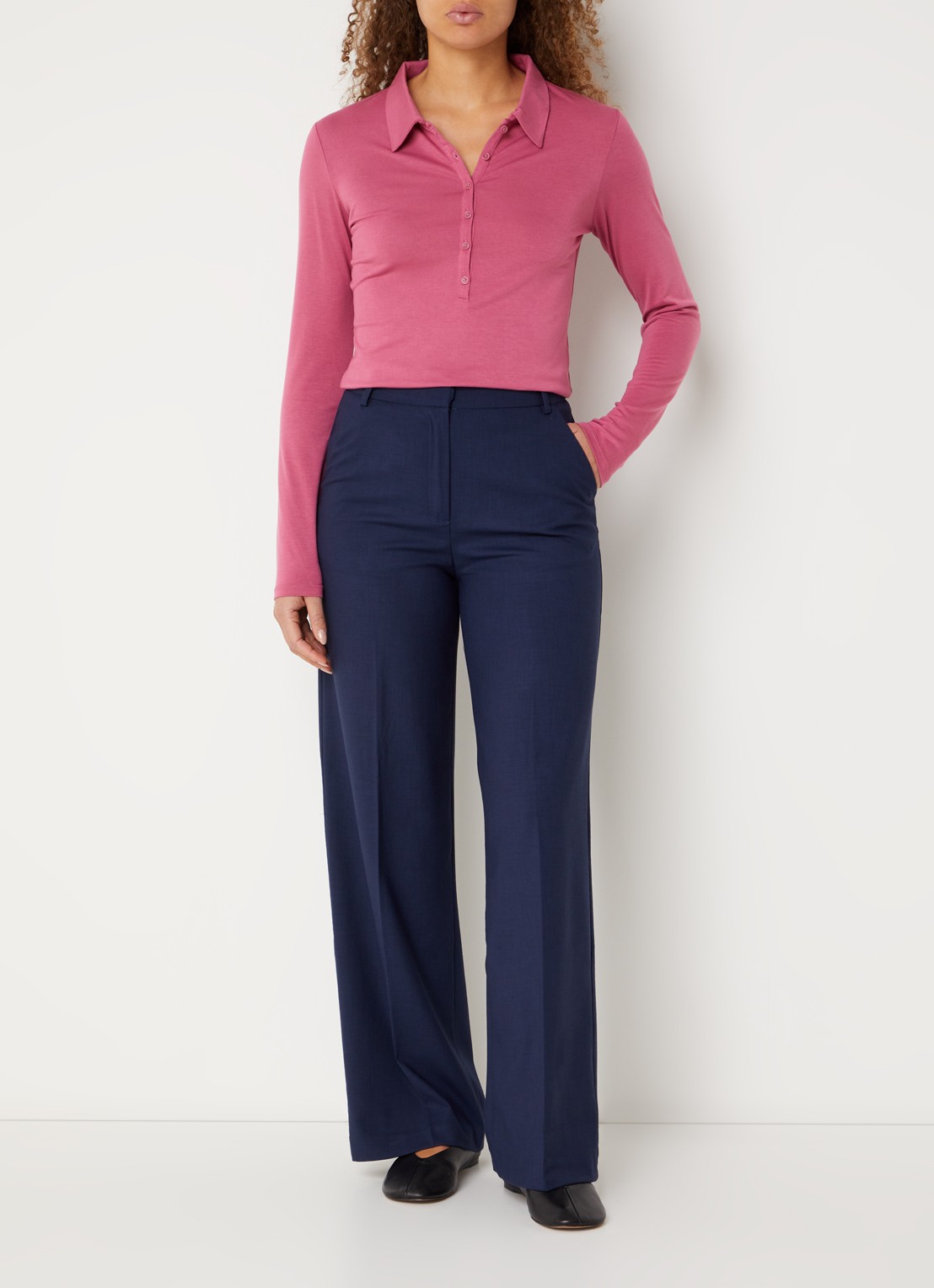 Benetton Polo met stretch - voorkant 4 donkerroze