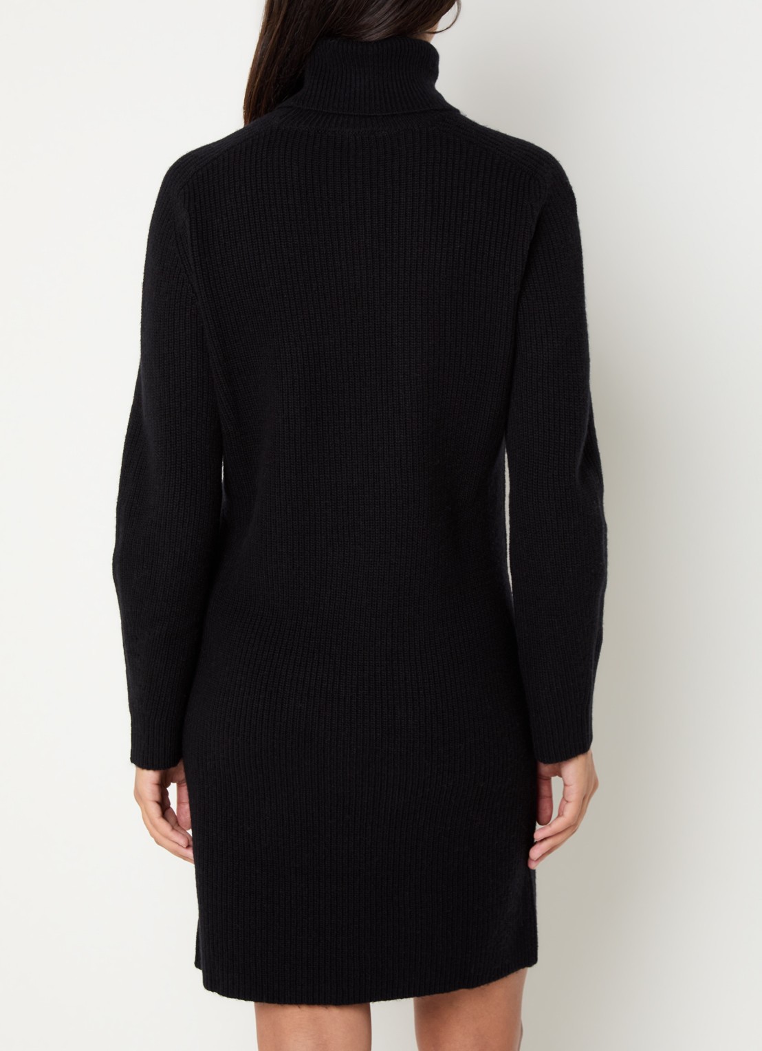 Benetton Ribgebreide mini trui-jurk met col - achterkant 3 zwart