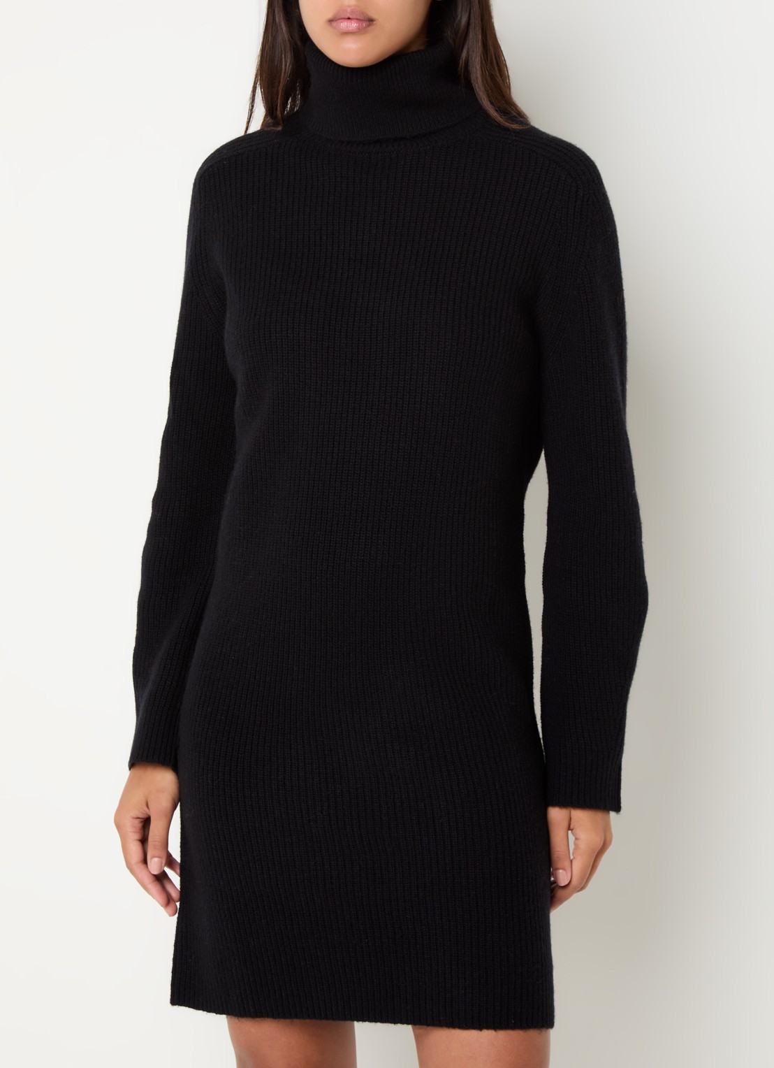 Benetton Ribgebreide mini trui-jurk met col - detail 4 zwart