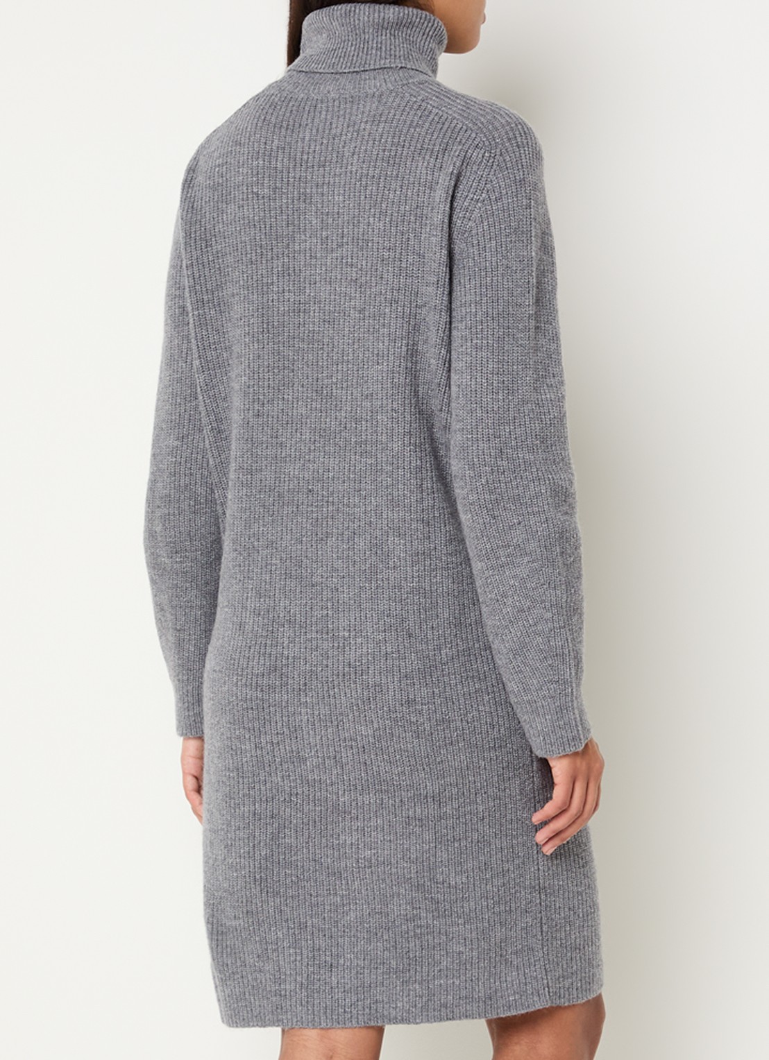 Benetton Ribgebreide mini trui-jurk met col - achterkant 3 middengrijs