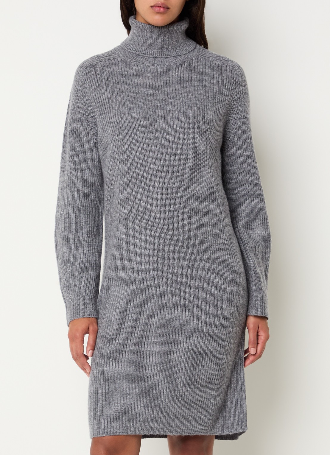 Benetton Ribgebreide mini trui-jurk met col - detail 4 middengrijs