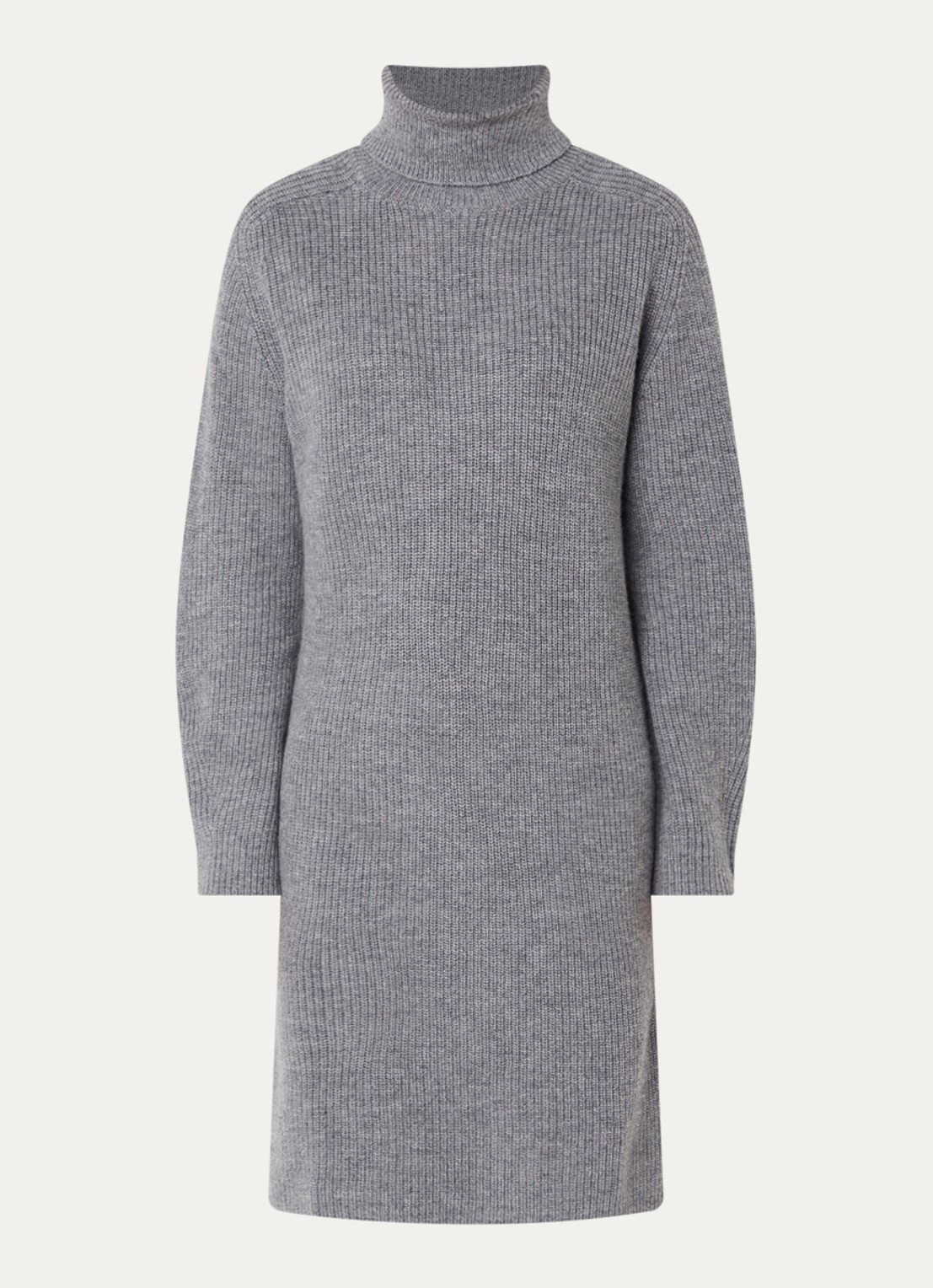 Benetton Ribgebreide mini trui-jurk met col - voorkant middengrijs