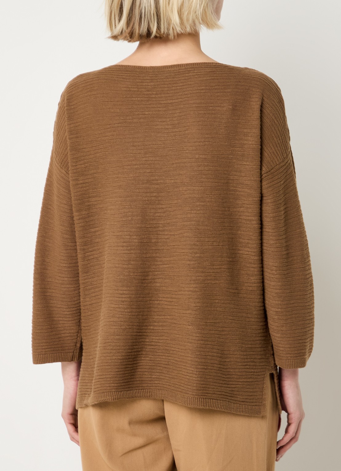 Benetton Ribgebreide pullover in linnenblend - achterkant 2 bruin