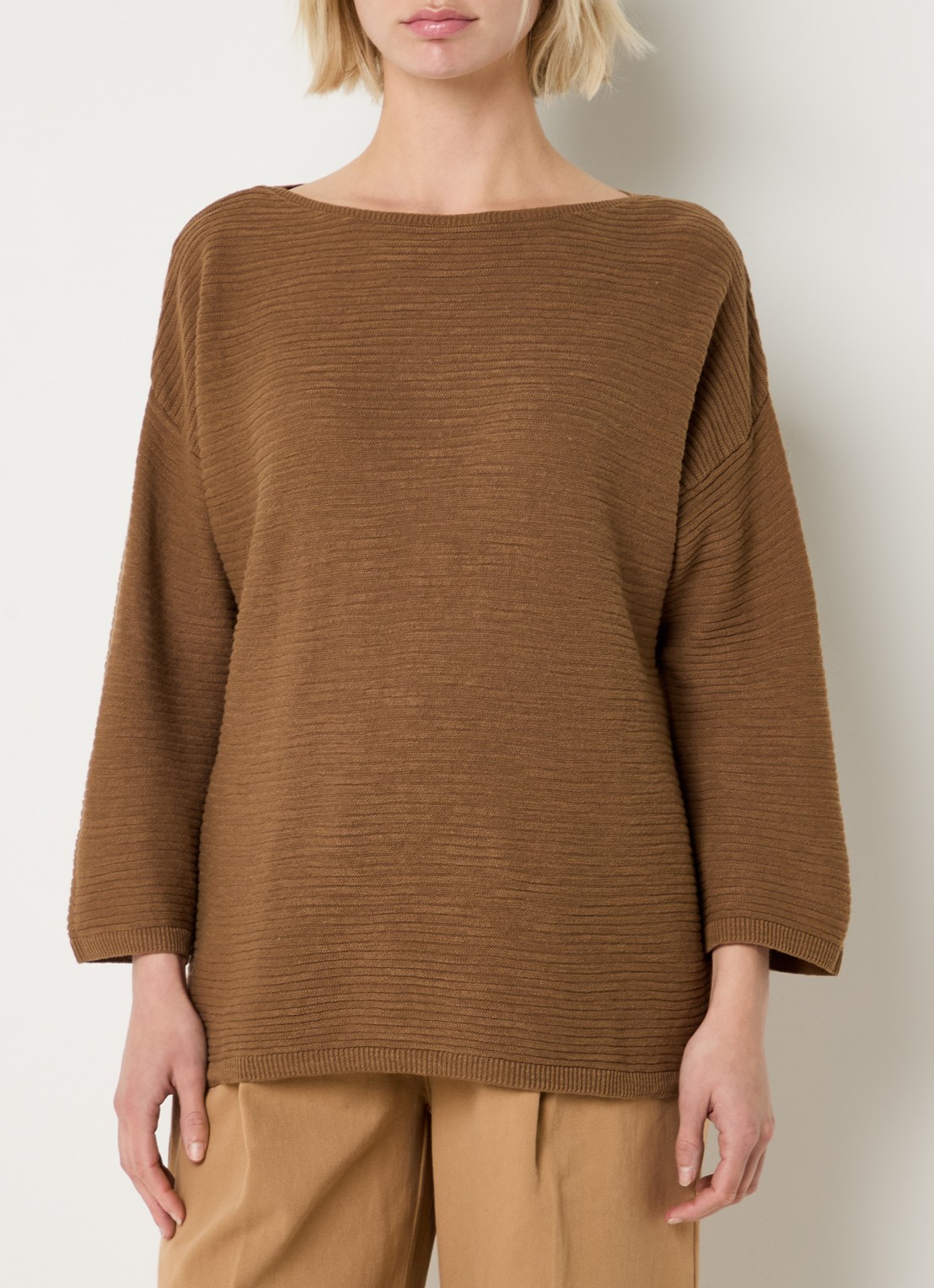 Benetton Ribgebreide pullover in linnenblend - detail bruin