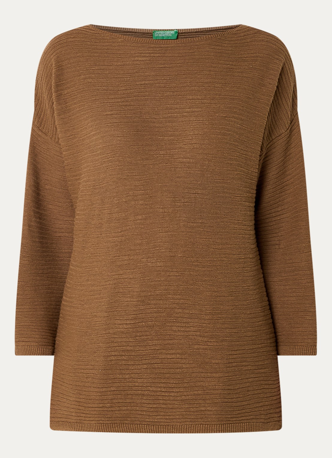 Benetton Ribgebreide pullover in linnenblend - voorkant 3 bruin