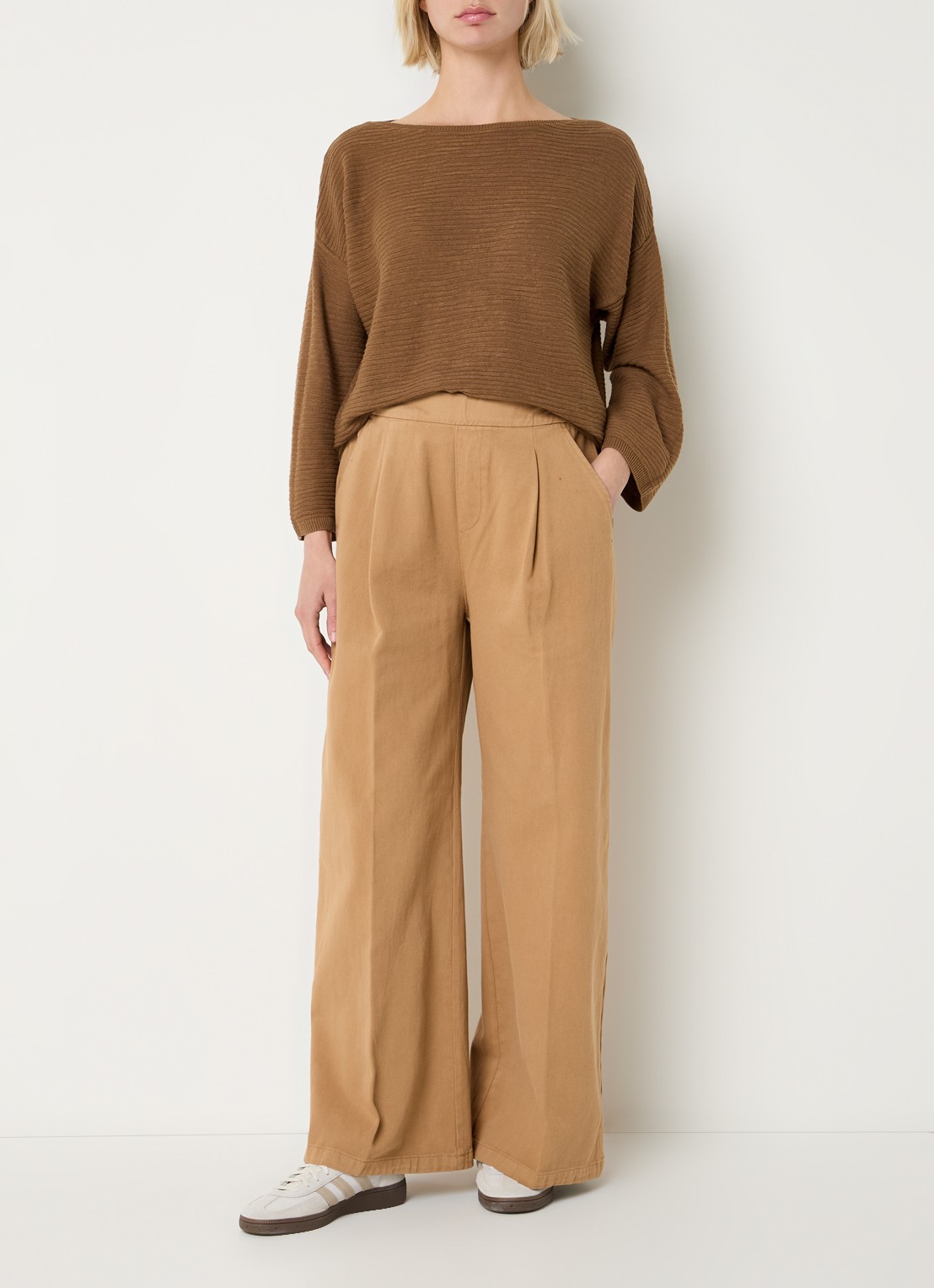 Benetton Ribgebreide pullover in linnenblend - voorkant 4 bruin