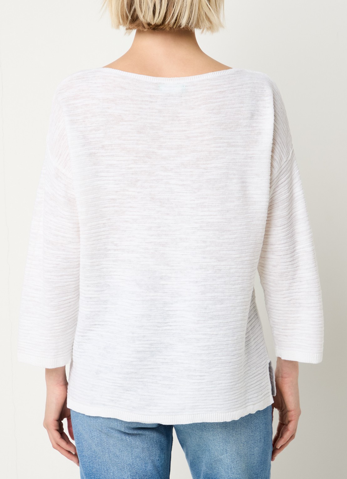 Benetton Ribgebreide pullover in linnenblend - achterkant 2 gebroken wit