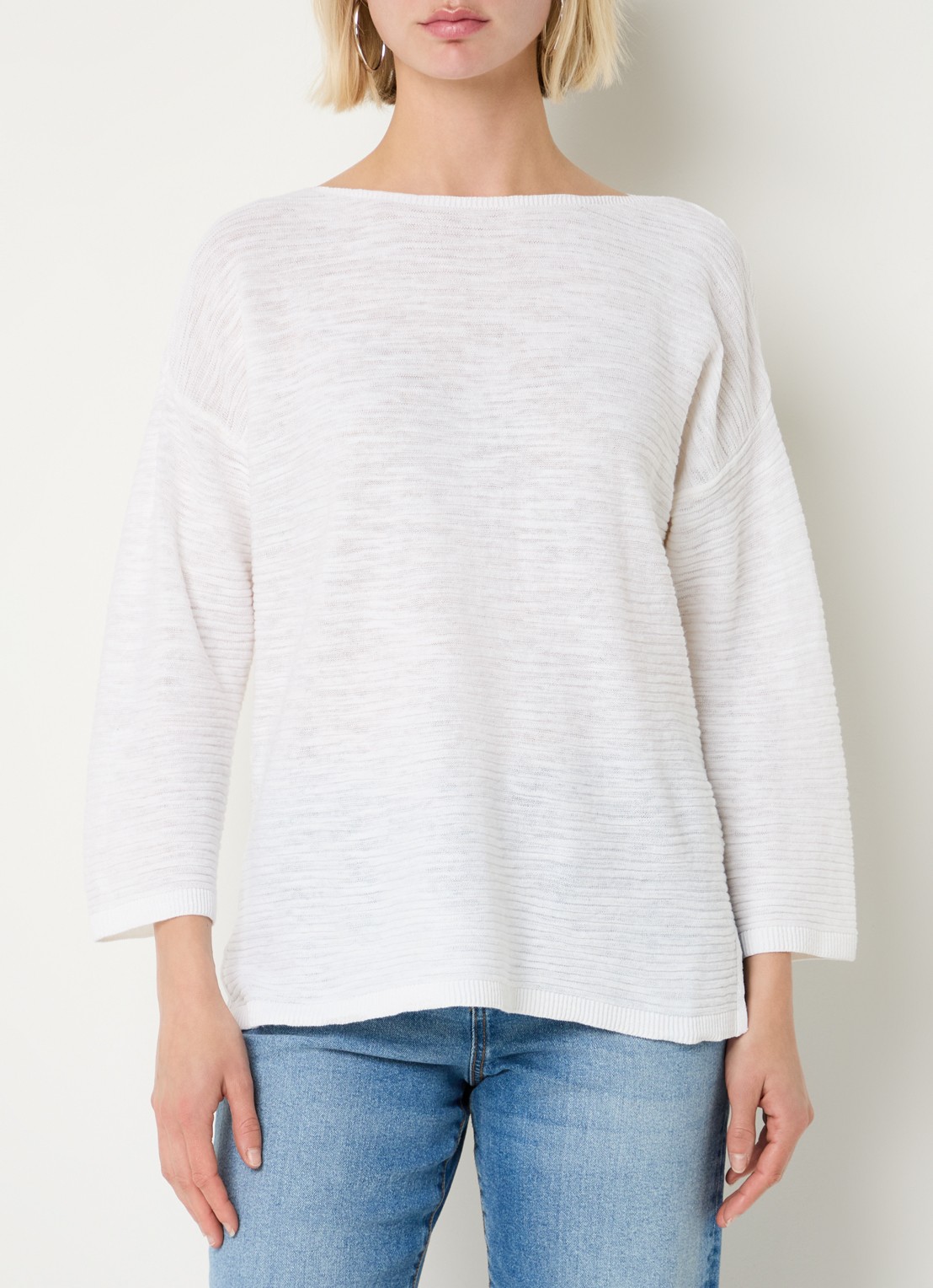 Benetton Ribgebreide pullover in linnenblend - detail gebroken wit