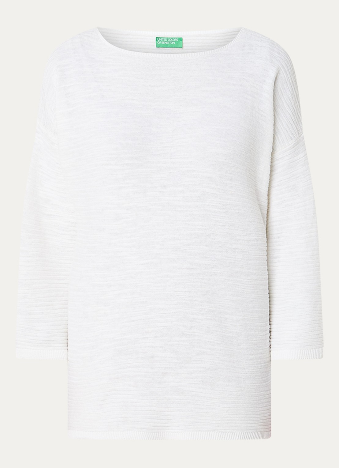 Benetton Ribgebreide pullover in linnenblend - voorkant 3 gebroken wit