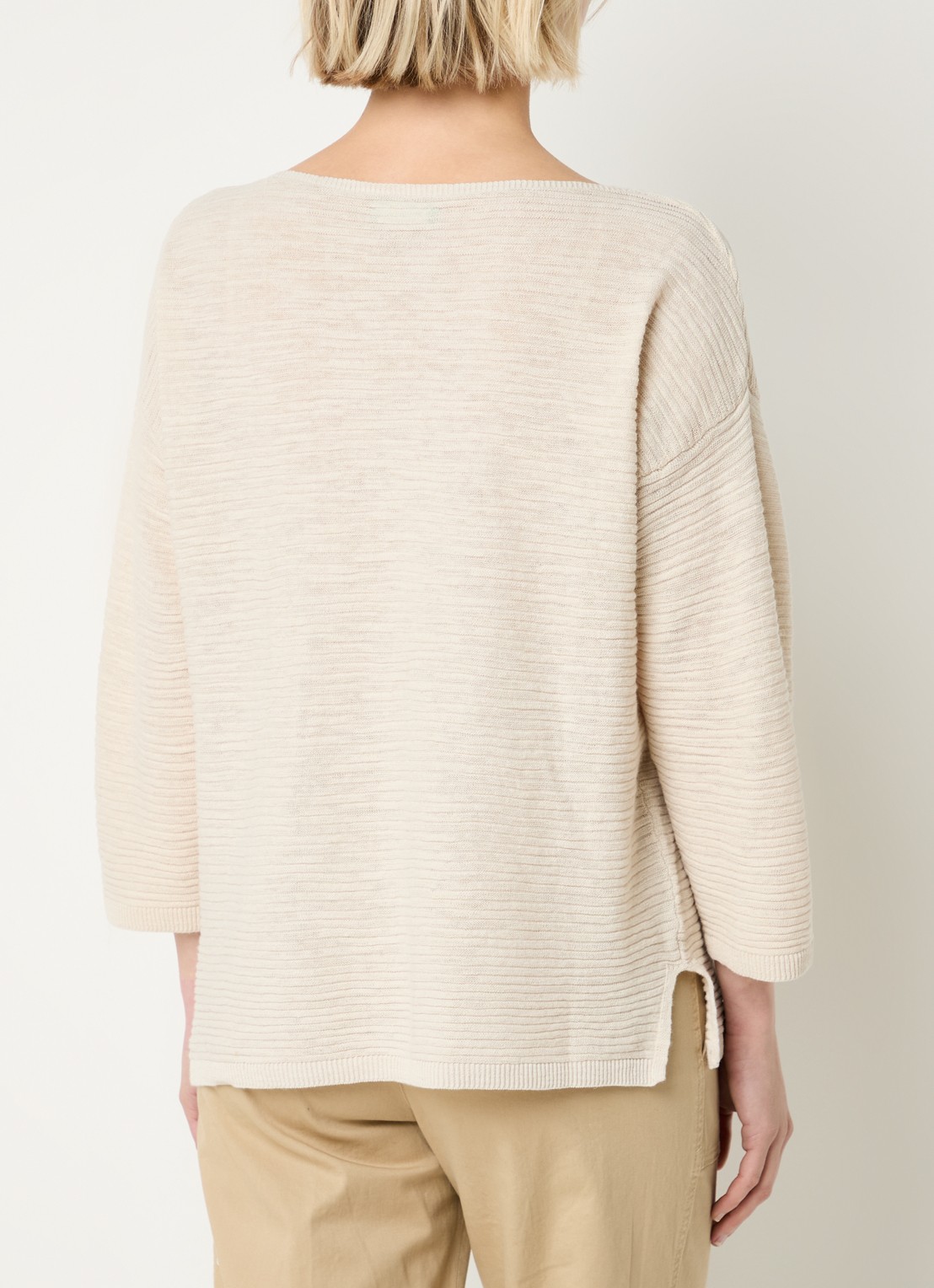 Benetton Ribgebreide pullover in linnenblend - achterkant creme