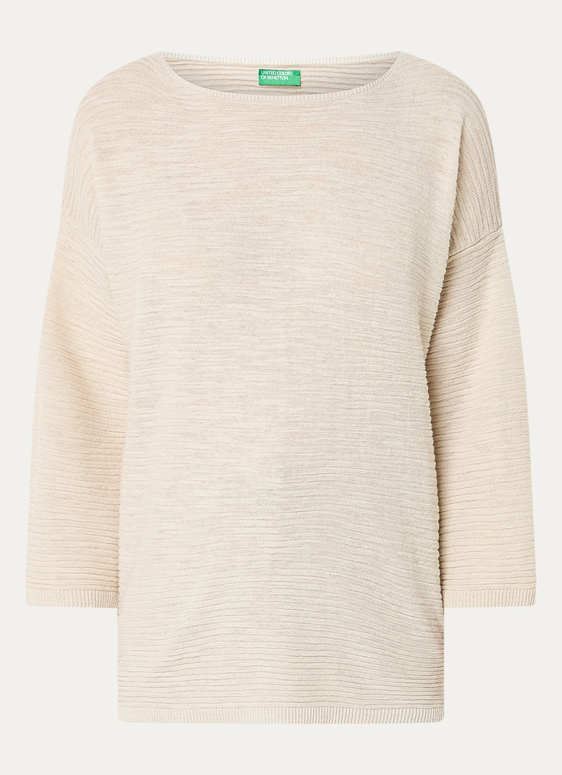Benetton Ribgebreide pullover in linnenblend - voorkant 2 creme