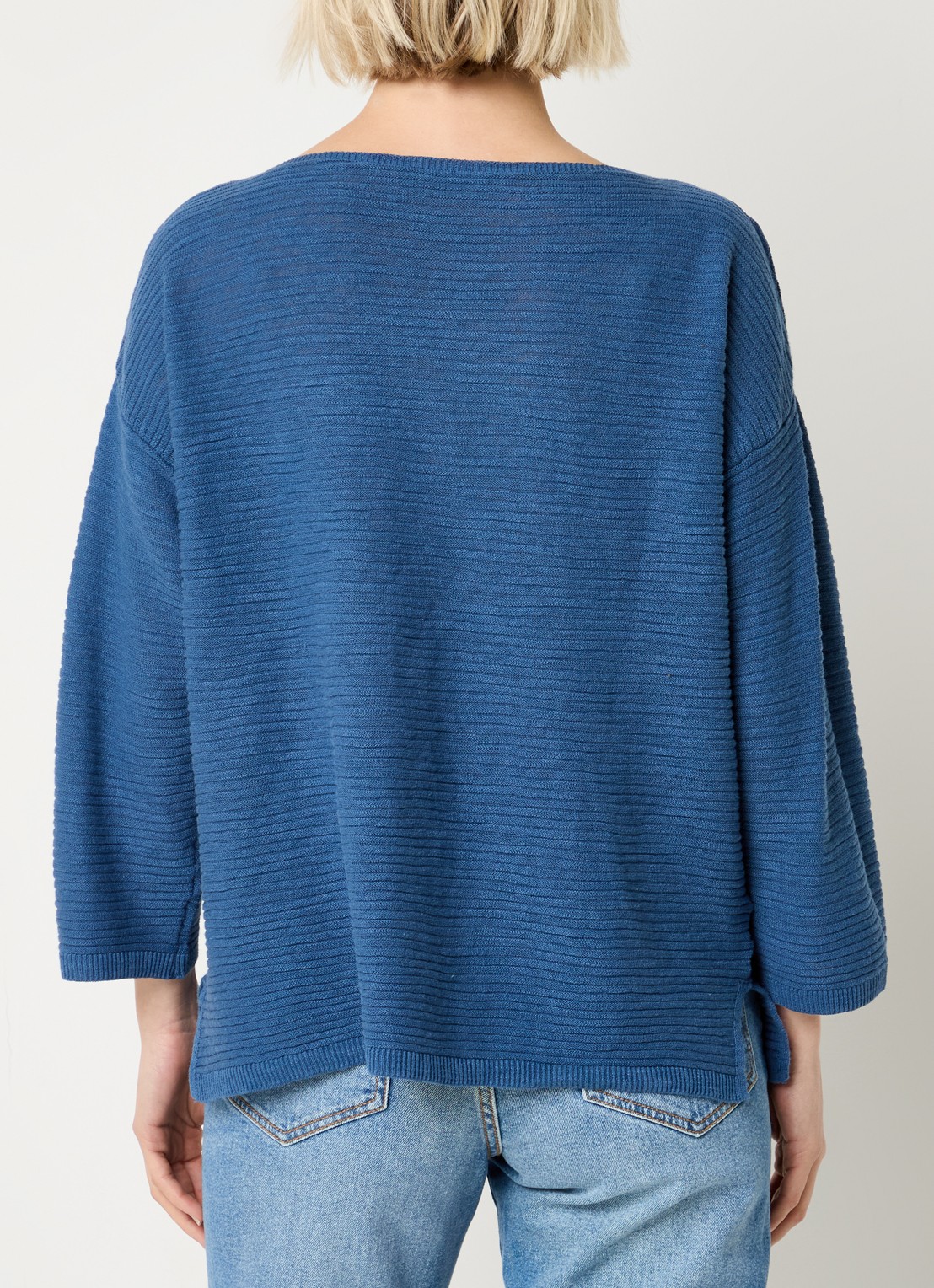 Benetton Ribgebreide pullover in linnenblend - achterkant 4 indigo