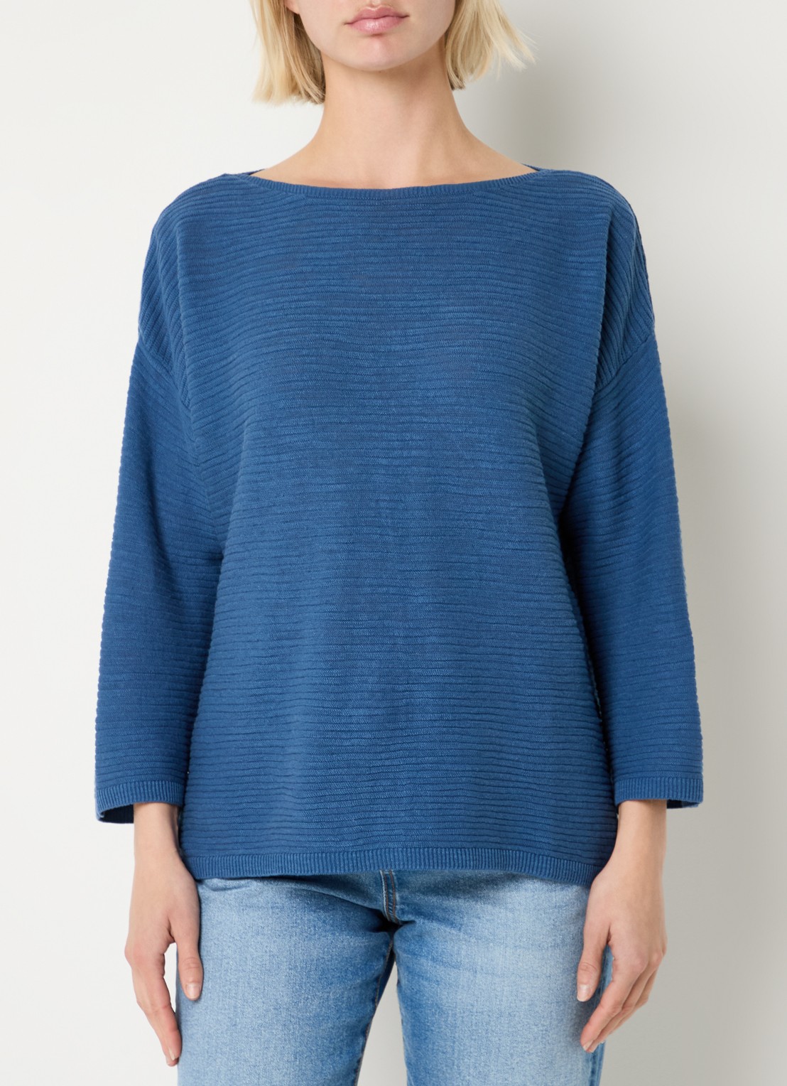 Benetton Ribgebreide pullover in linnenblend - detail 3 indigo