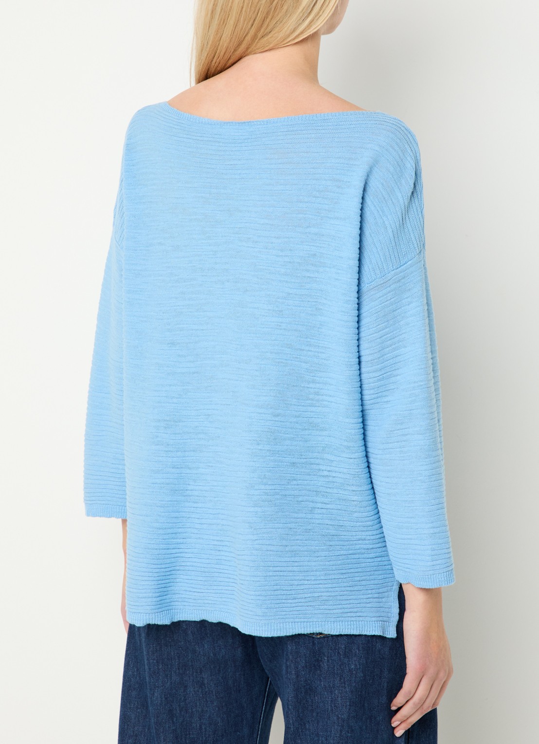 Benetton Ribgebreide pullover in linnenblend - achterkant 2 lichtblauw