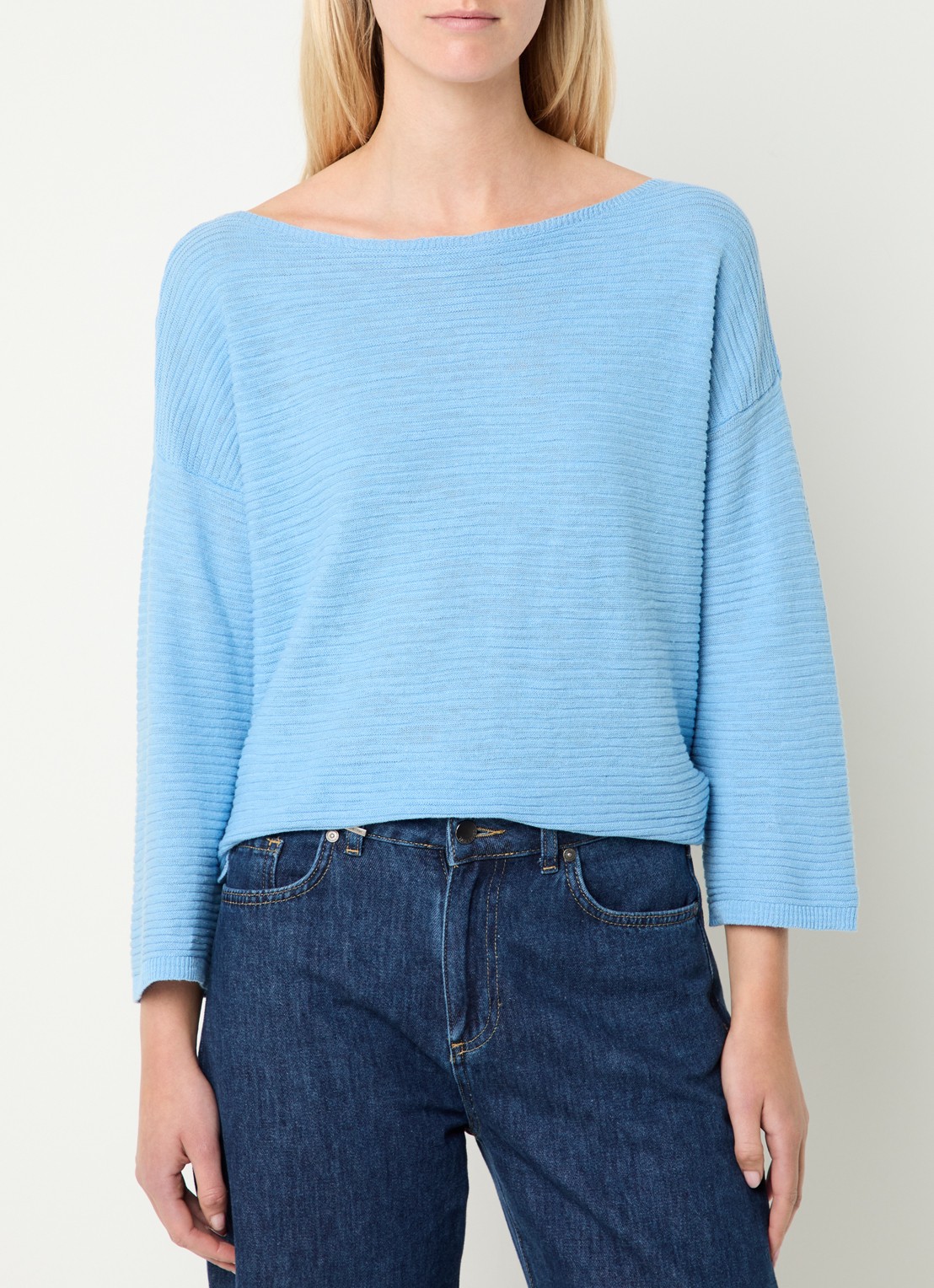 Benetton Ribgebreide pullover in linnenblend - detail lichtblauw