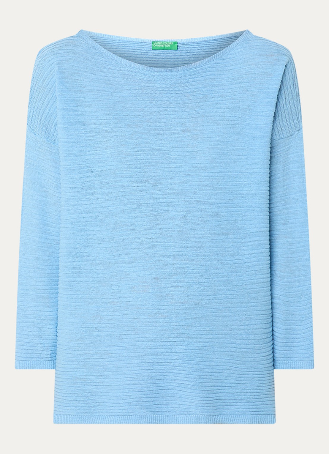 Benetton Ribgebreide pullover in linnenblend - voorkant 3 lichtblauw