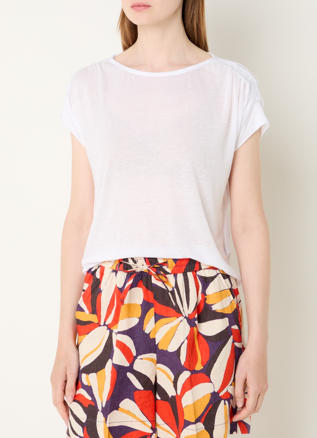 Benetton Semi-transparant T-shirt met ruches - detail wit