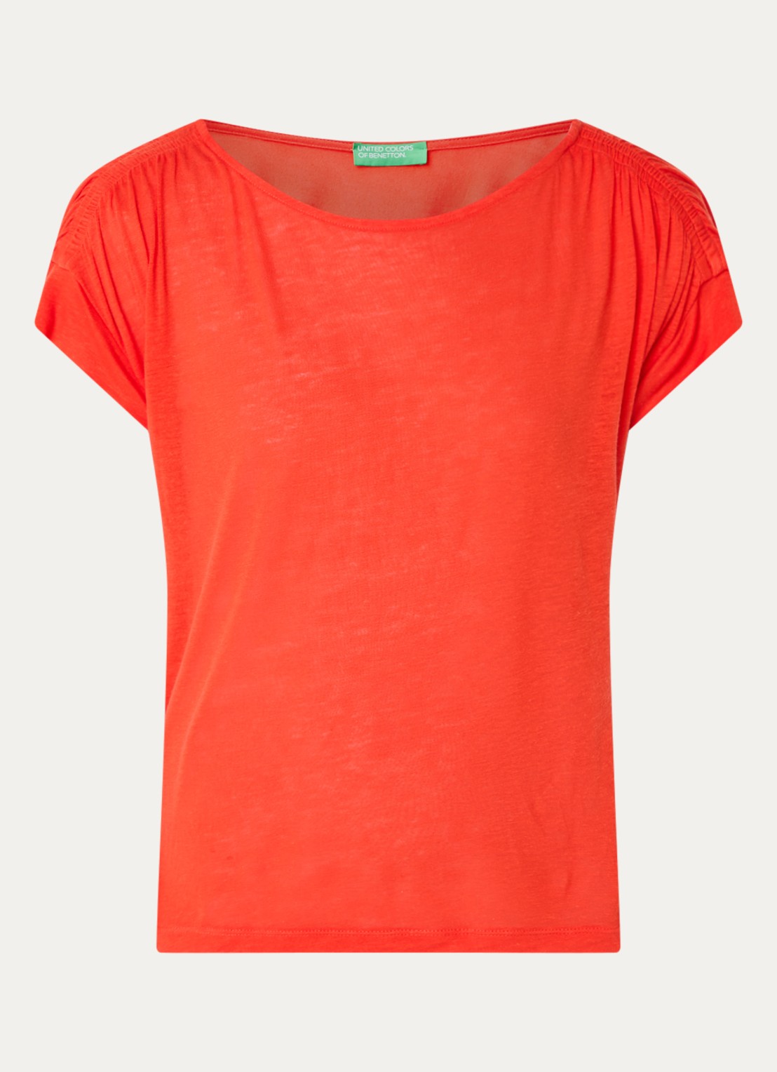 Benetton Semi-transparant T-shirt met ruches - voorkant 2 oranjerood