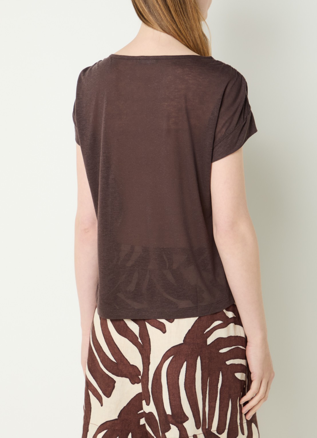 Benetton Semi-transparant T-shirt met ruches - achterkant 4 bruin