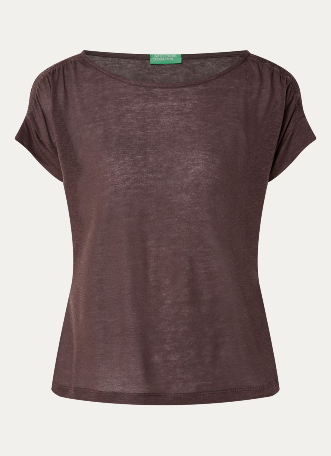 Benetton Semi-transparant T-shirt met ruches - voorkant bruin