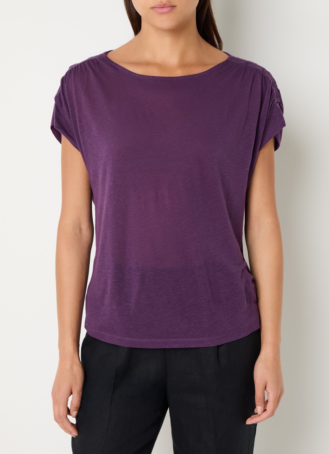 Benetton Semi-transparant T-shirt met ruches - detail paars