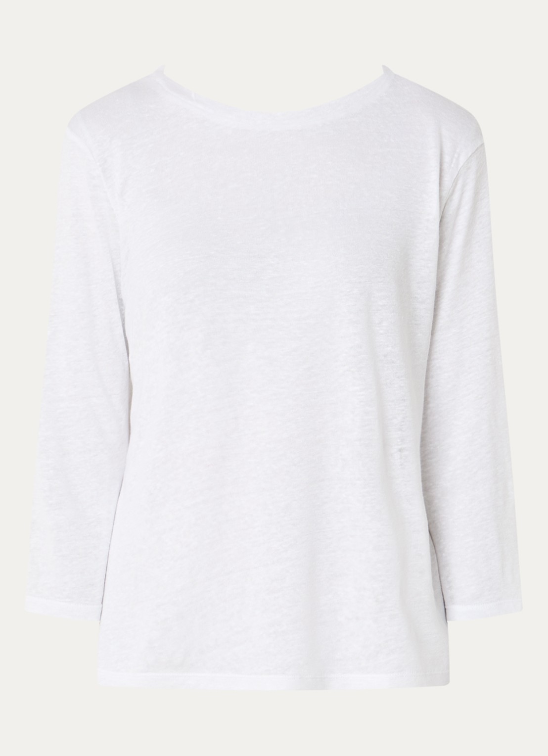 Benetton Semi-transparant T-shirt van linnen met boothals  - voorkant 2 wit